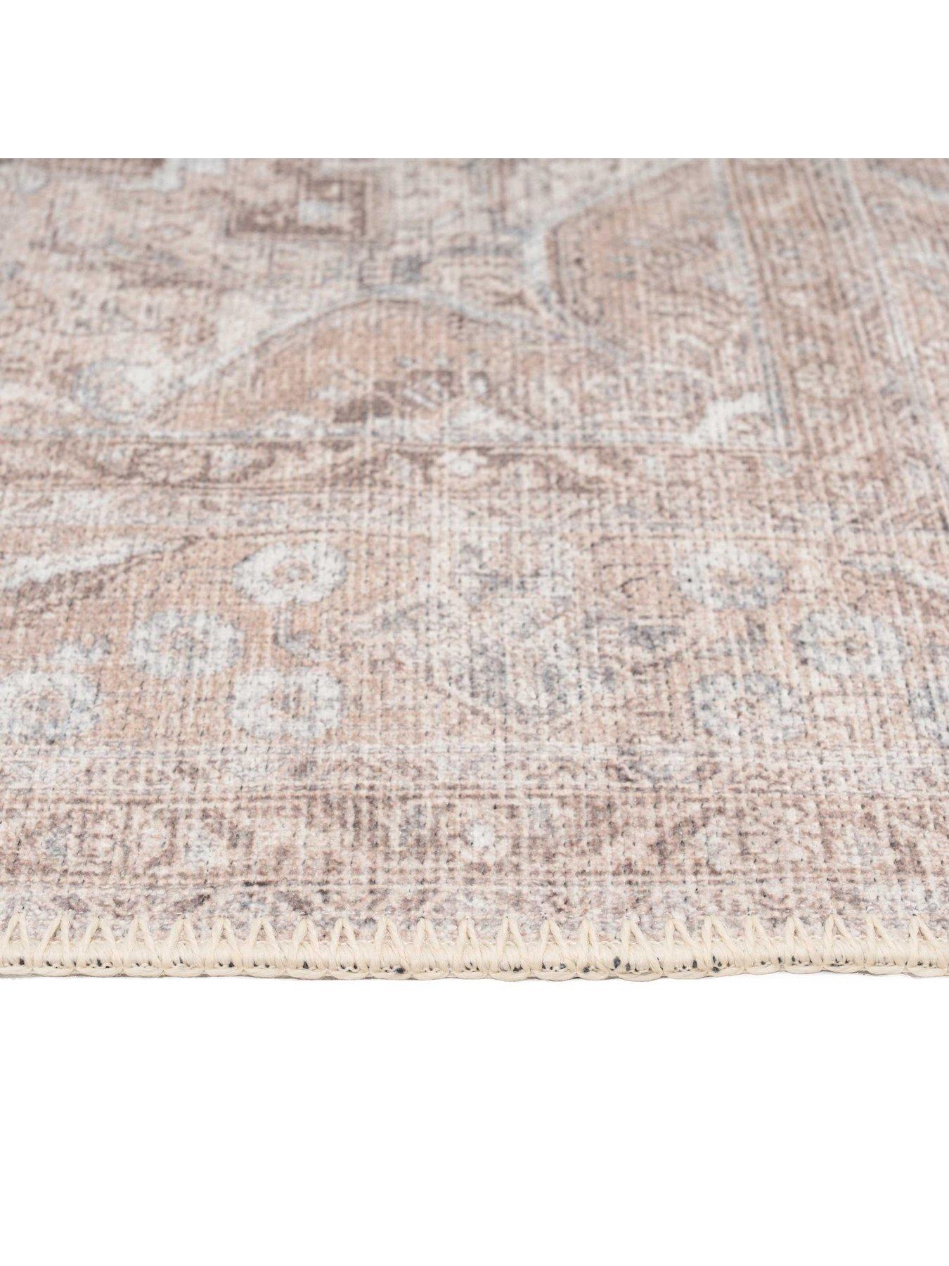 Kukoon Flatwoven Washable Traditional Distressed Beige Rug - Zoe ...