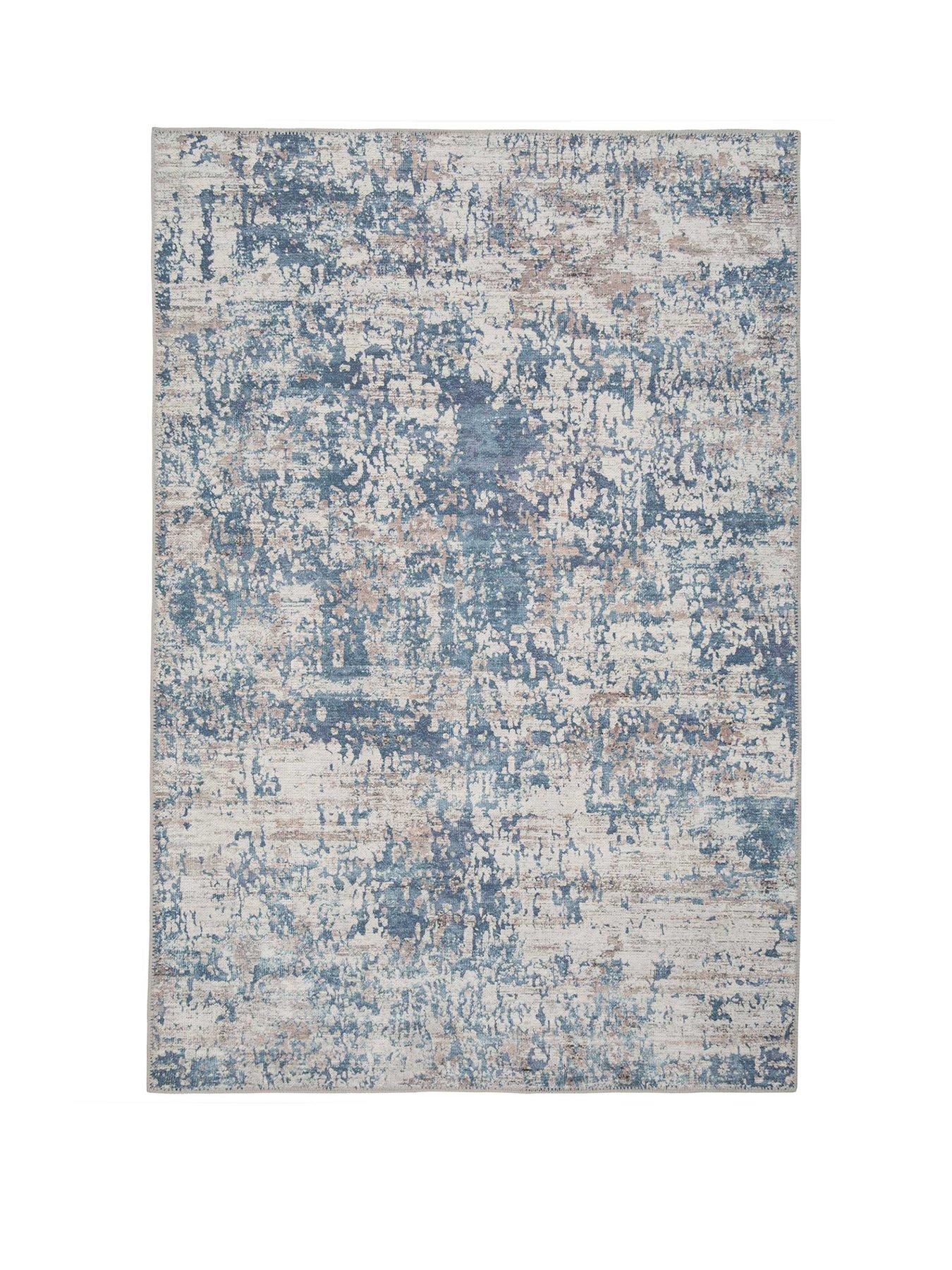 Image 1 of 4 of Kukoon Flatwoven Washable Distressed Blue Area Rug - Dash