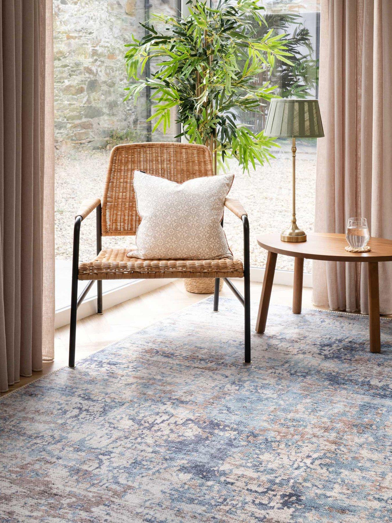 Image 2 of 4 of Kukoon Flatwoven Washable Distressed Blue Area Rug - Dash