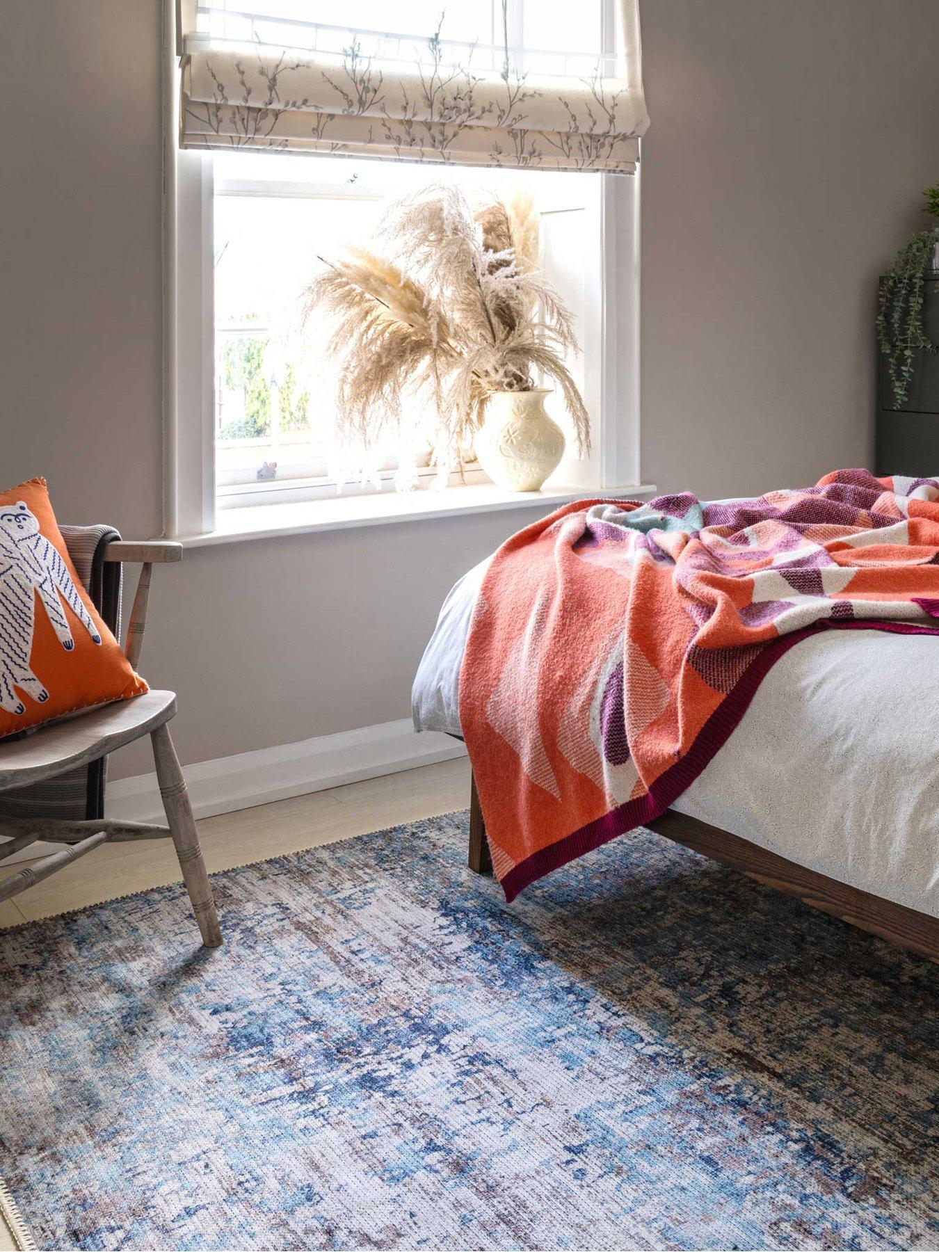 Image 3 of 4 of Kukoon Flatwoven Washable Distressed Blue Area Rug - Dash