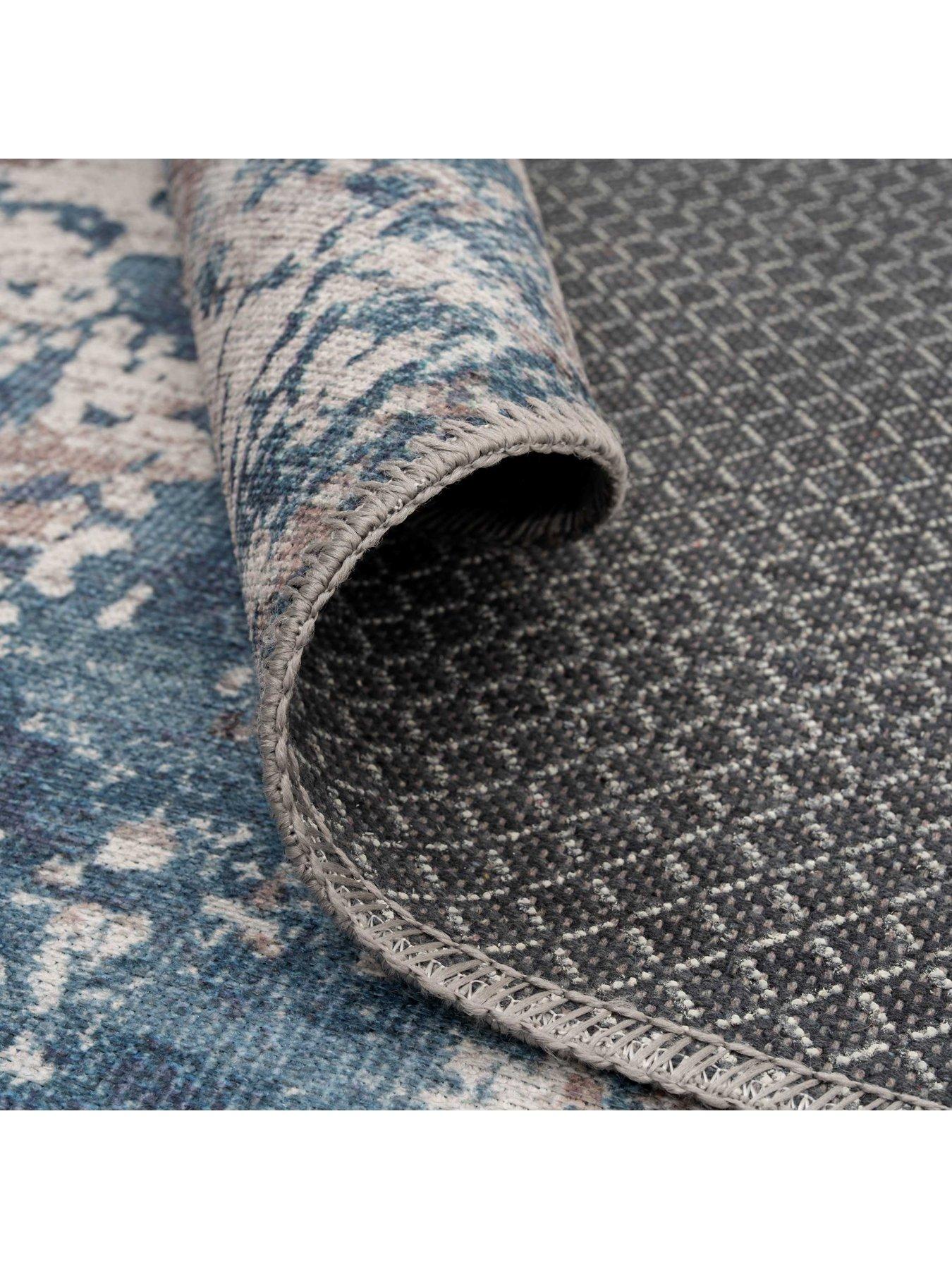 Image 4 of 4 of Kukoon Flatwoven Washable Distressed Blue Area Rug - Dash