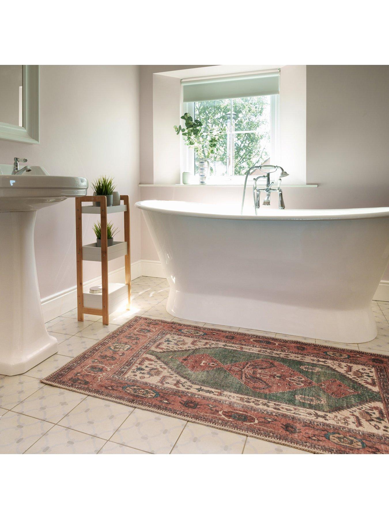 Image 4 of 5 of Kukoon Flatwoven Washable Distressed Terracotta Green Boho Rug - Faro