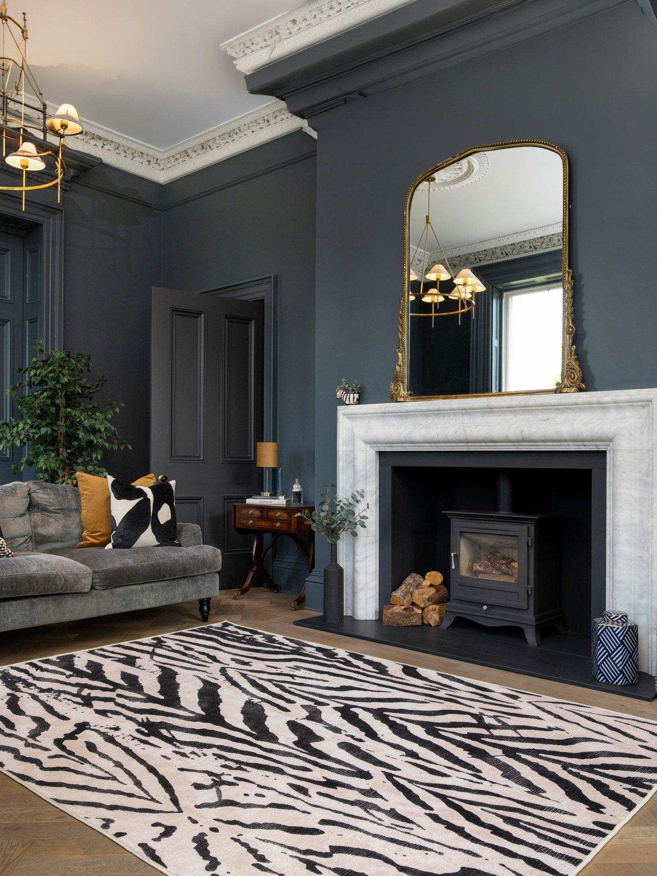 Kukoon Soft Washable Black Zebra Print Rug - Ida