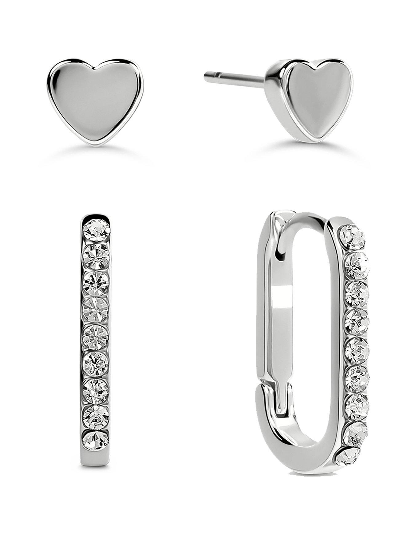 Radley Silver Plated Stone Set Huggie Hoops &  Heart Stud Twin Pack