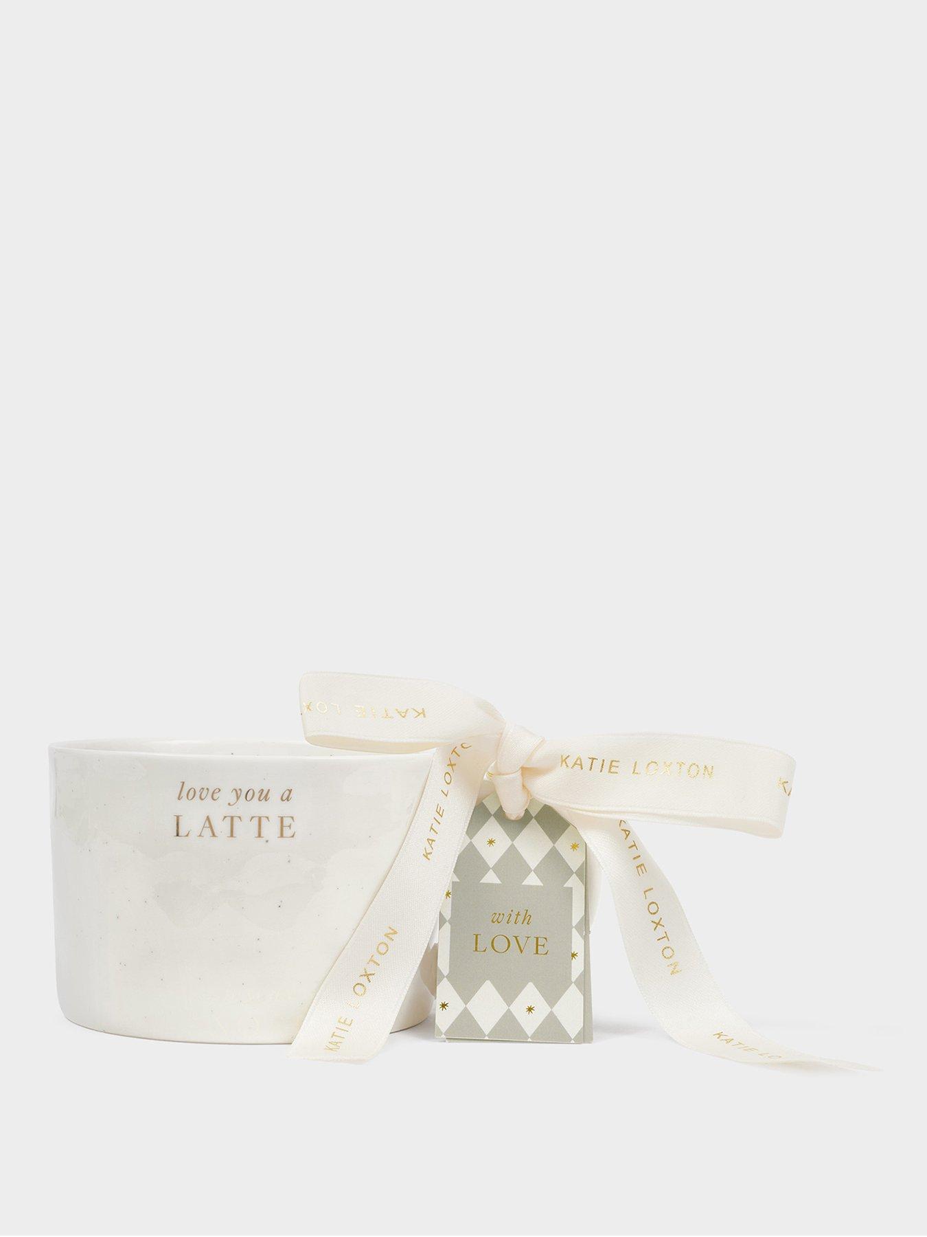 Image 1 of 6 of Katie Loxton SPECKLED SENTIMENT MUG WITH TAG , love you a LATTE , 9.5cm x 9.5cm x 7cm