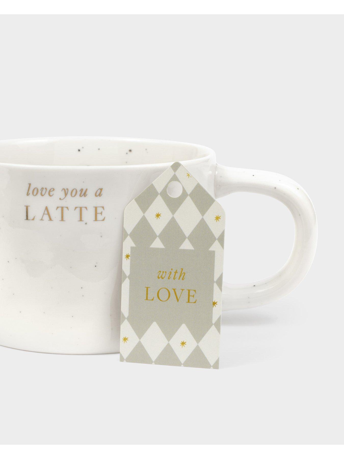Image 3 of 6 of Katie Loxton SPECKLED SENTIMENT MUG WITH TAG , love you a LATTE , 9.5cm x 9.5cm x 7cm