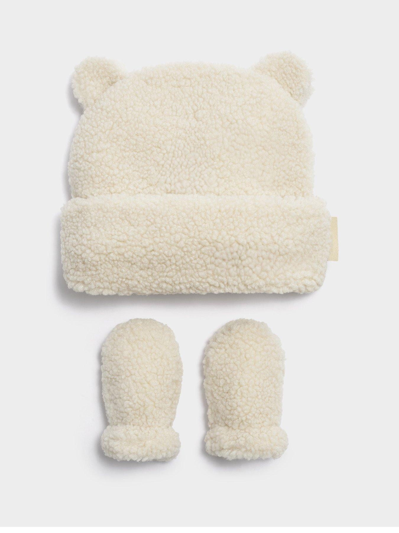 Image 1 of 6 of Katie Loxton BABY BORG HAT AND MITTENS , Off White , 24cm x 15cm + 7cm x 11cm