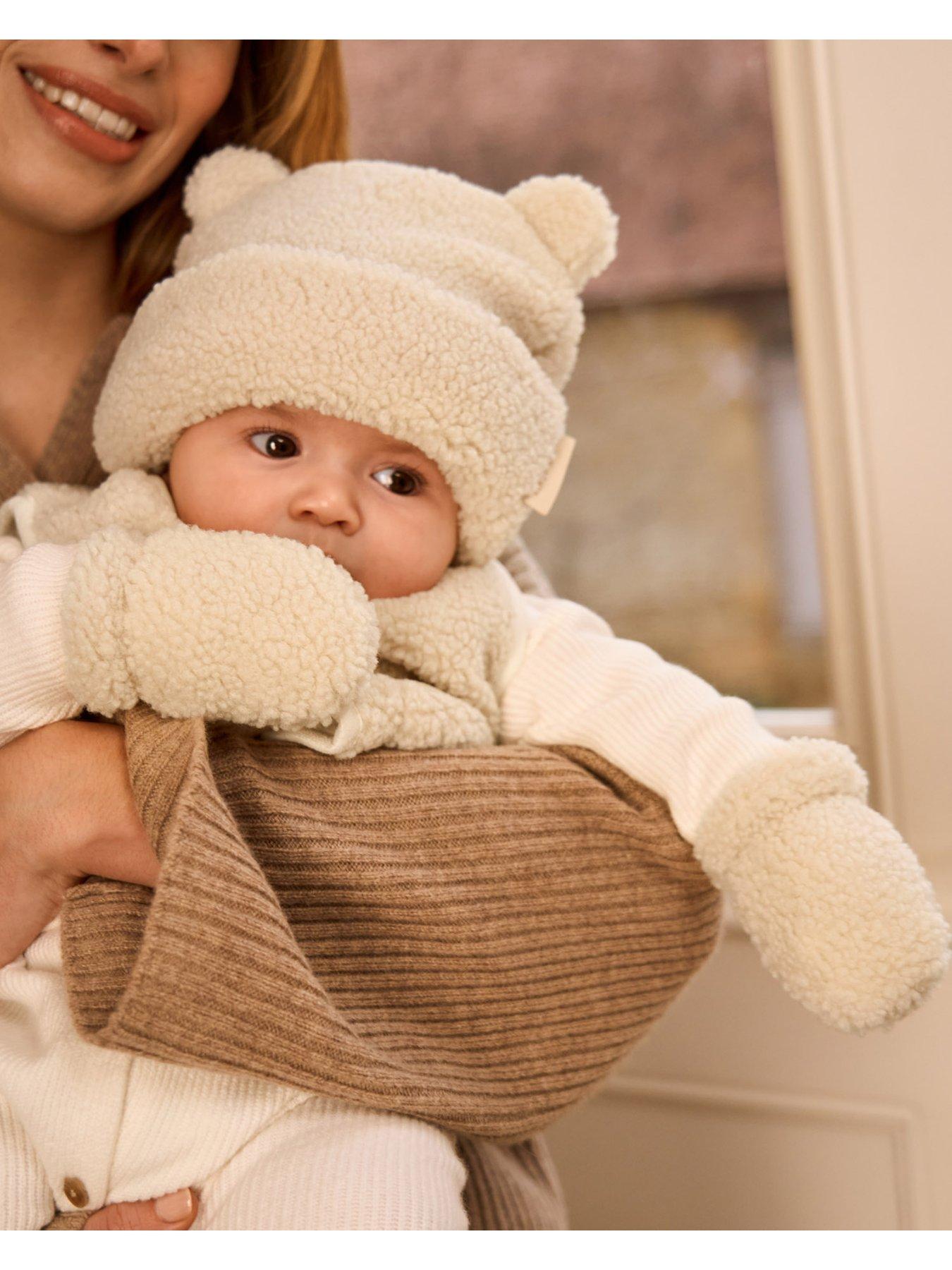 Image 2 of 6 of Katie Loxton BABY BORG HAT AND MITTENS , Off White , 24cm x 15cm + 7cm x 11cm