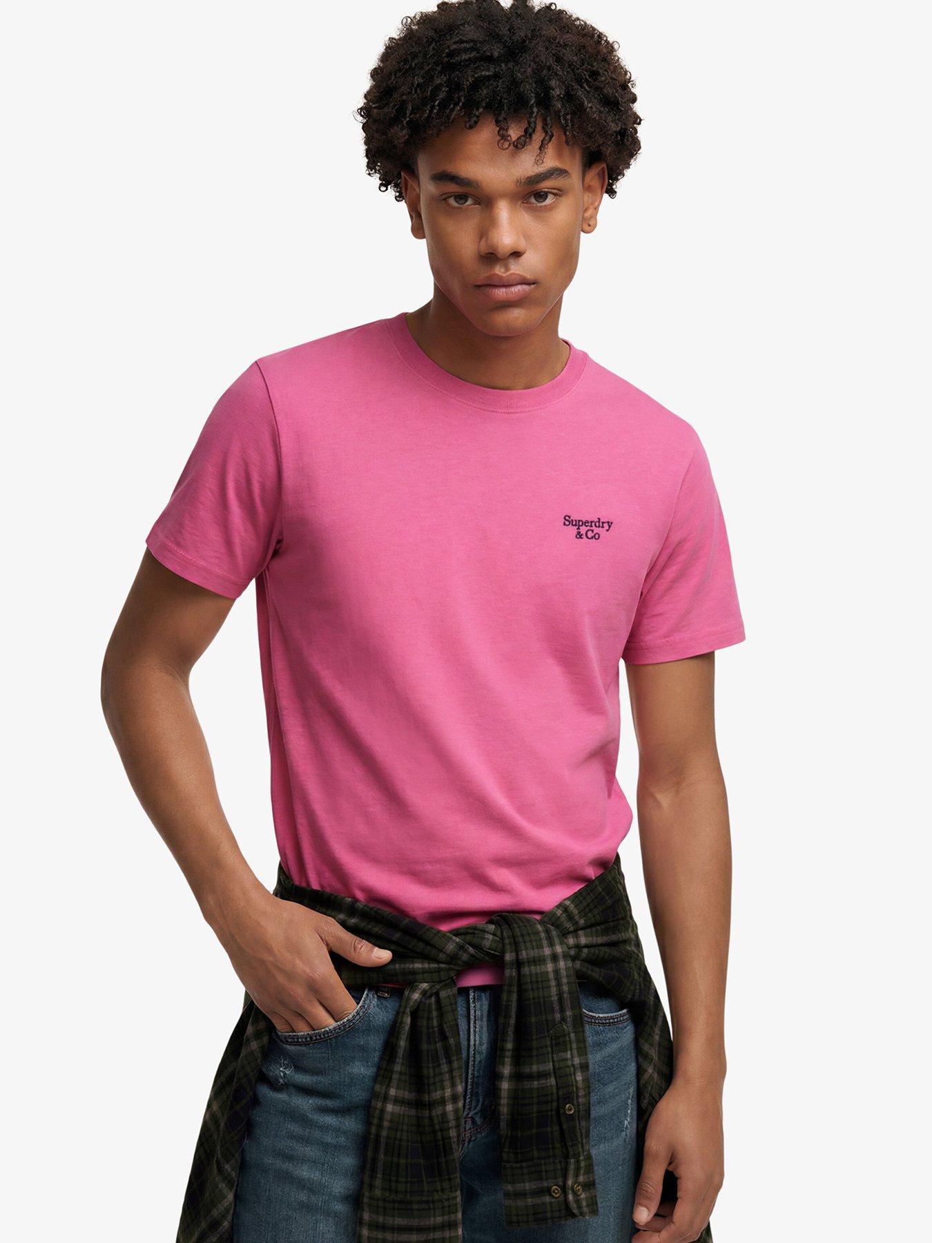 Superdry Essential Serif Logo Embroidered T-Shirt - Pink