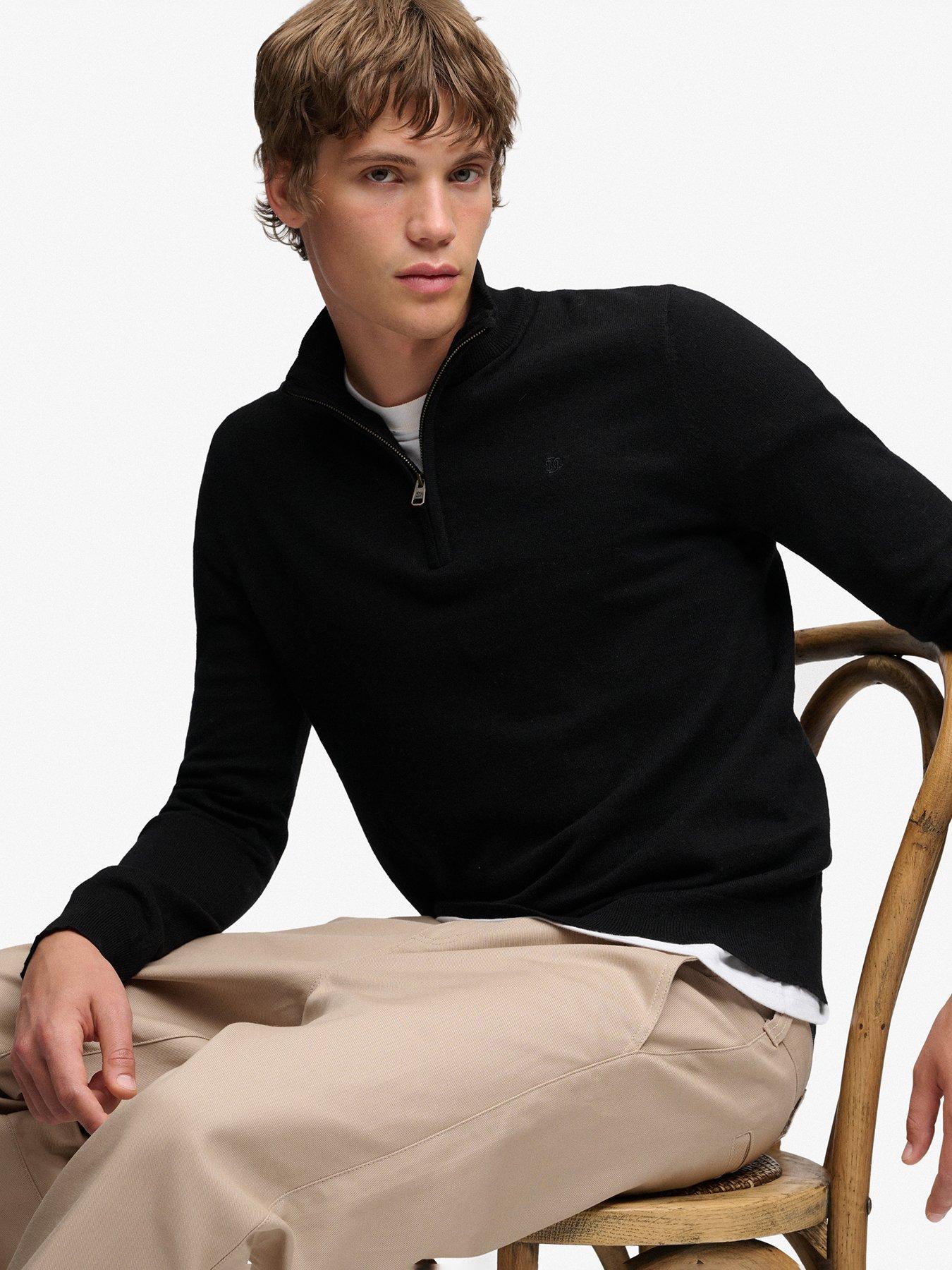 Superdry Essential Lightweight 1/2 Zip Knitted Jumper - Black