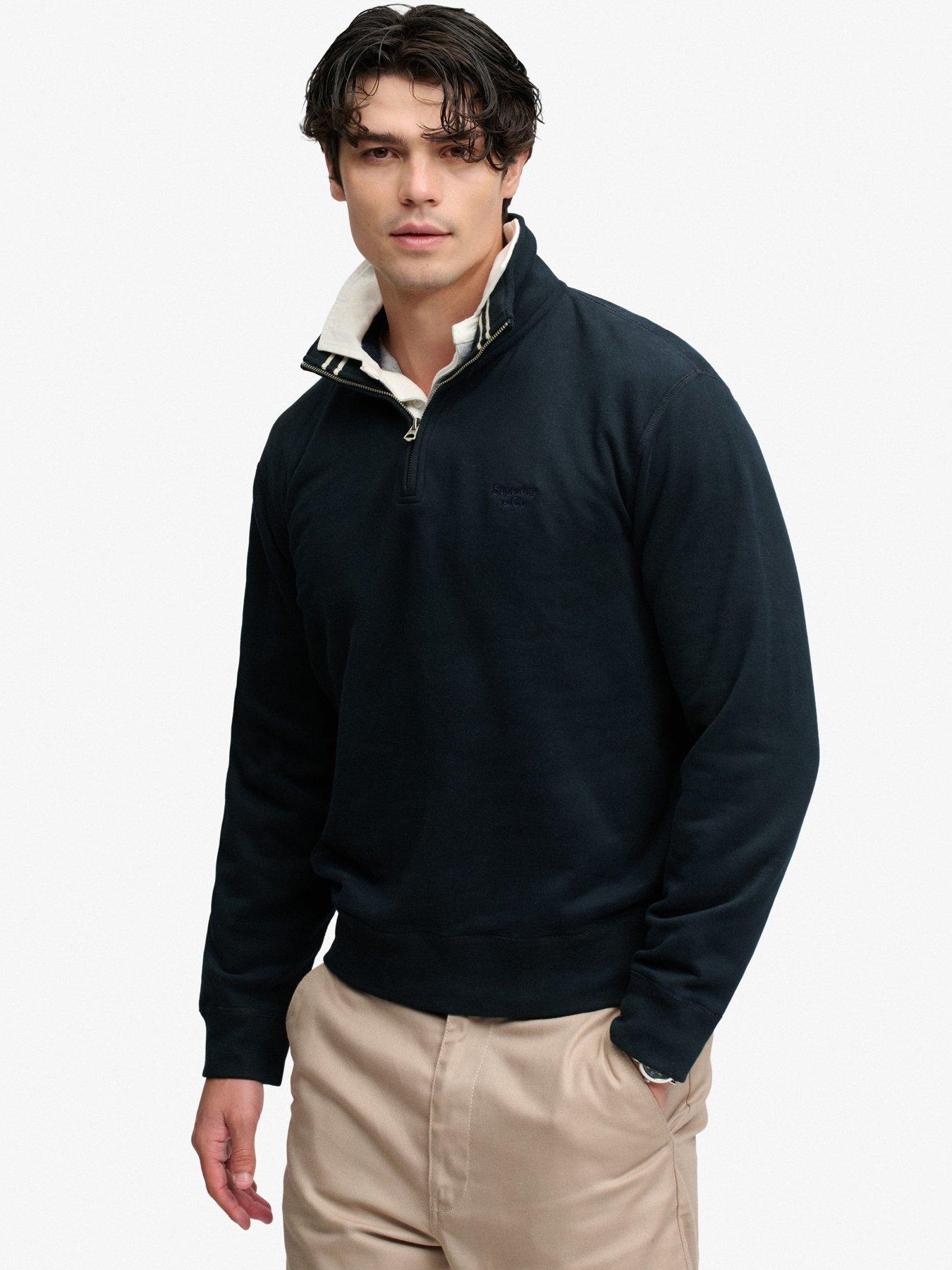 Image 1 of 6 of Superdry Superdry Essential Serif Logo Half Zip Sweatshirt - Navy