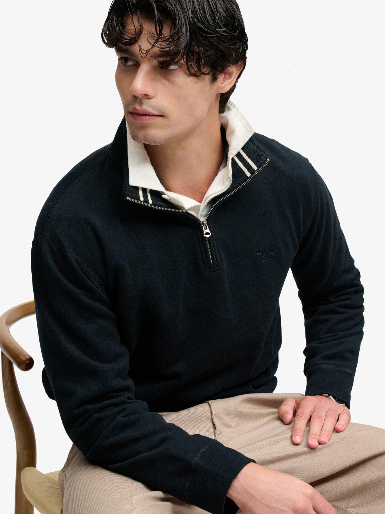 Image 2 of 6 of Superdry Superdry Essential Serif Logo Half Zip Sweatshirt - Navy
