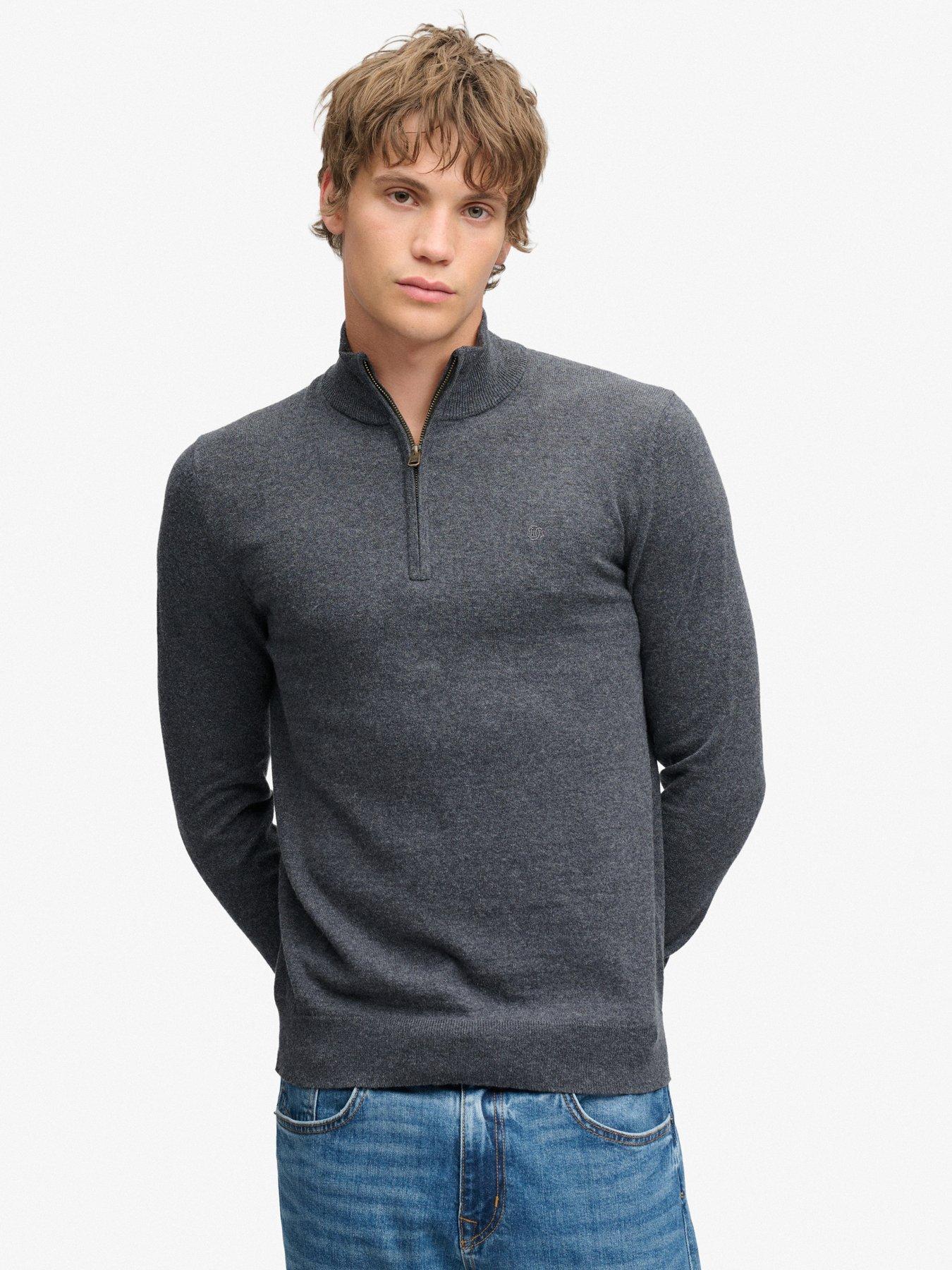 Superdry Essential Lightweight 1/2 Zip Knitted Jumper - Grey
