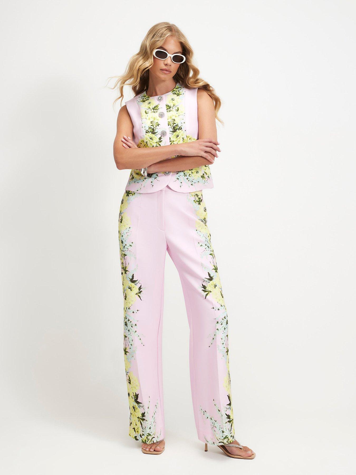River Island Floral Flare Trouser - Pink