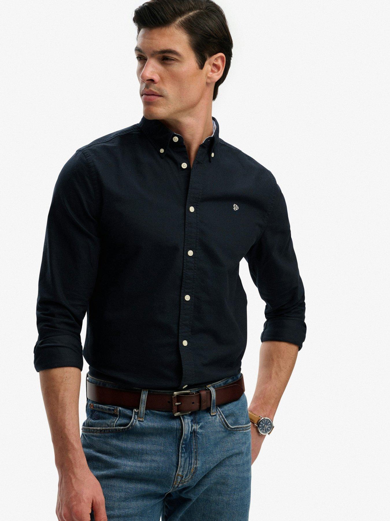Image 1 of 7 of Superdry Mens Button-Down Collar Oxford Long Sleeve Shirt - Navy