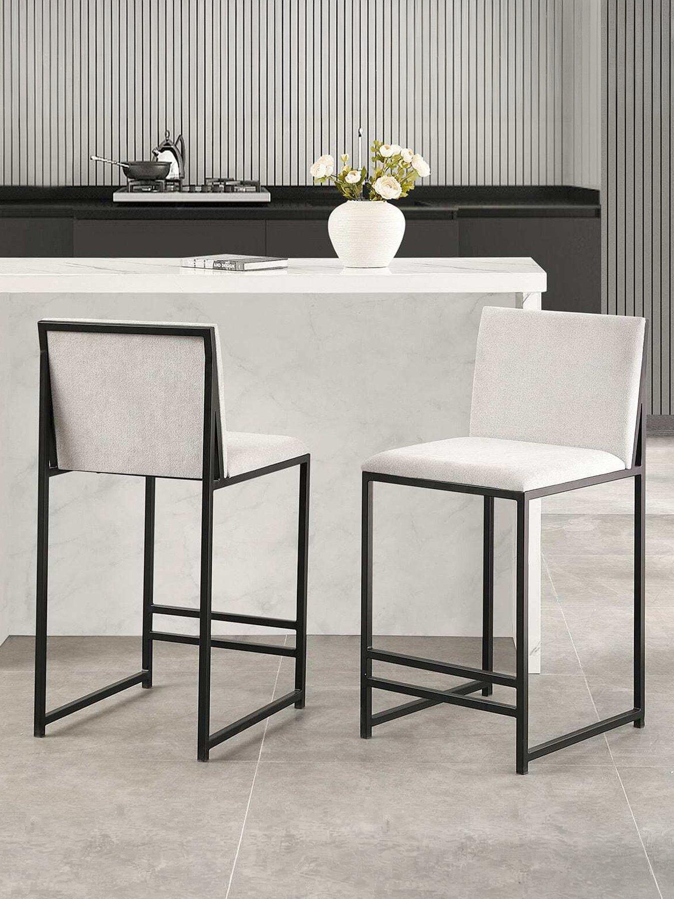 Image 1 of 7 of Dusk Rae Set Of 2 Barstools - Chenille - Light Natural