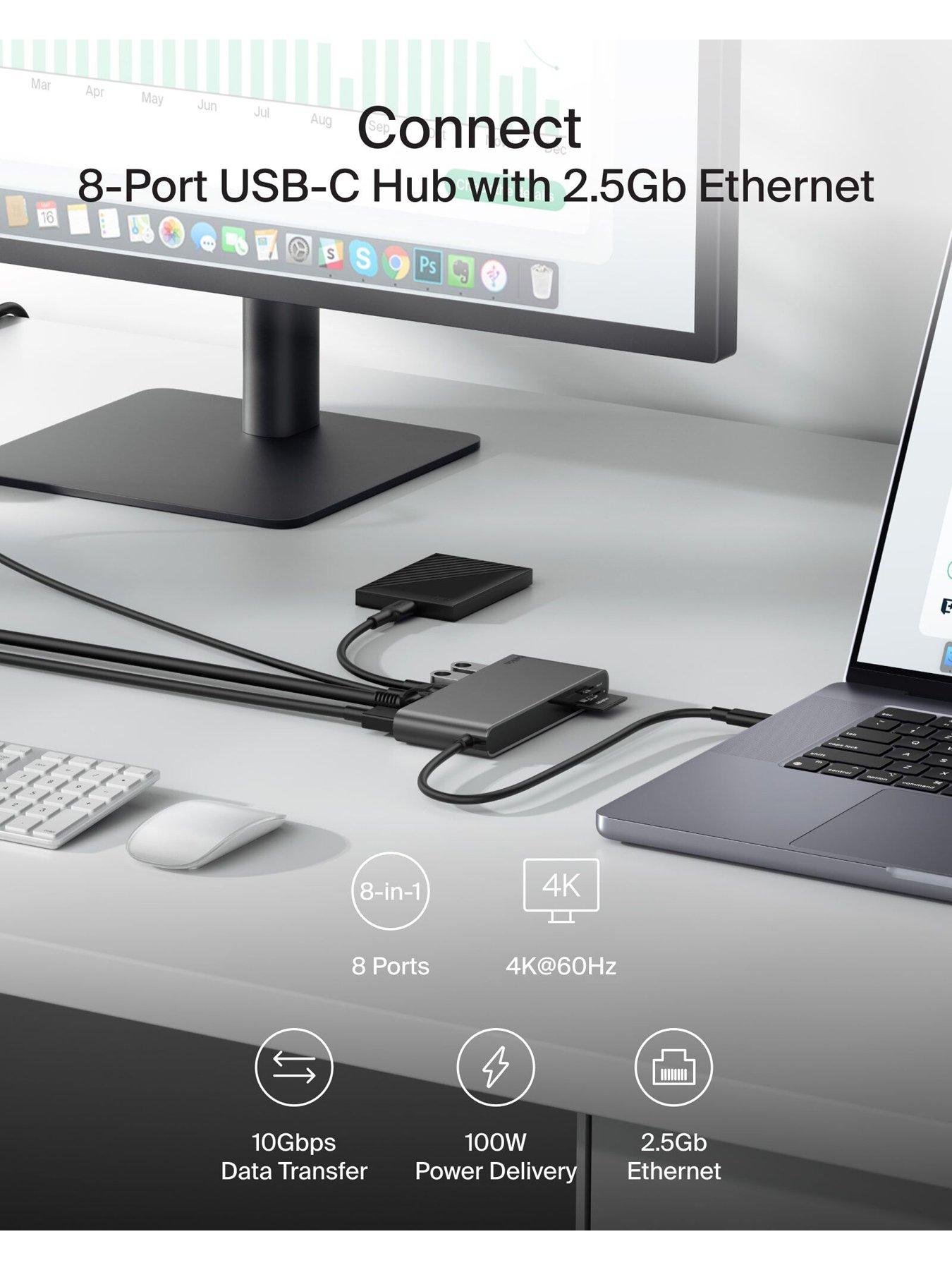 Image 2 of 6 of Belkin 8 Port USB C Hub, HDMI, Ethernet, USB A &amp; SD Card Reader