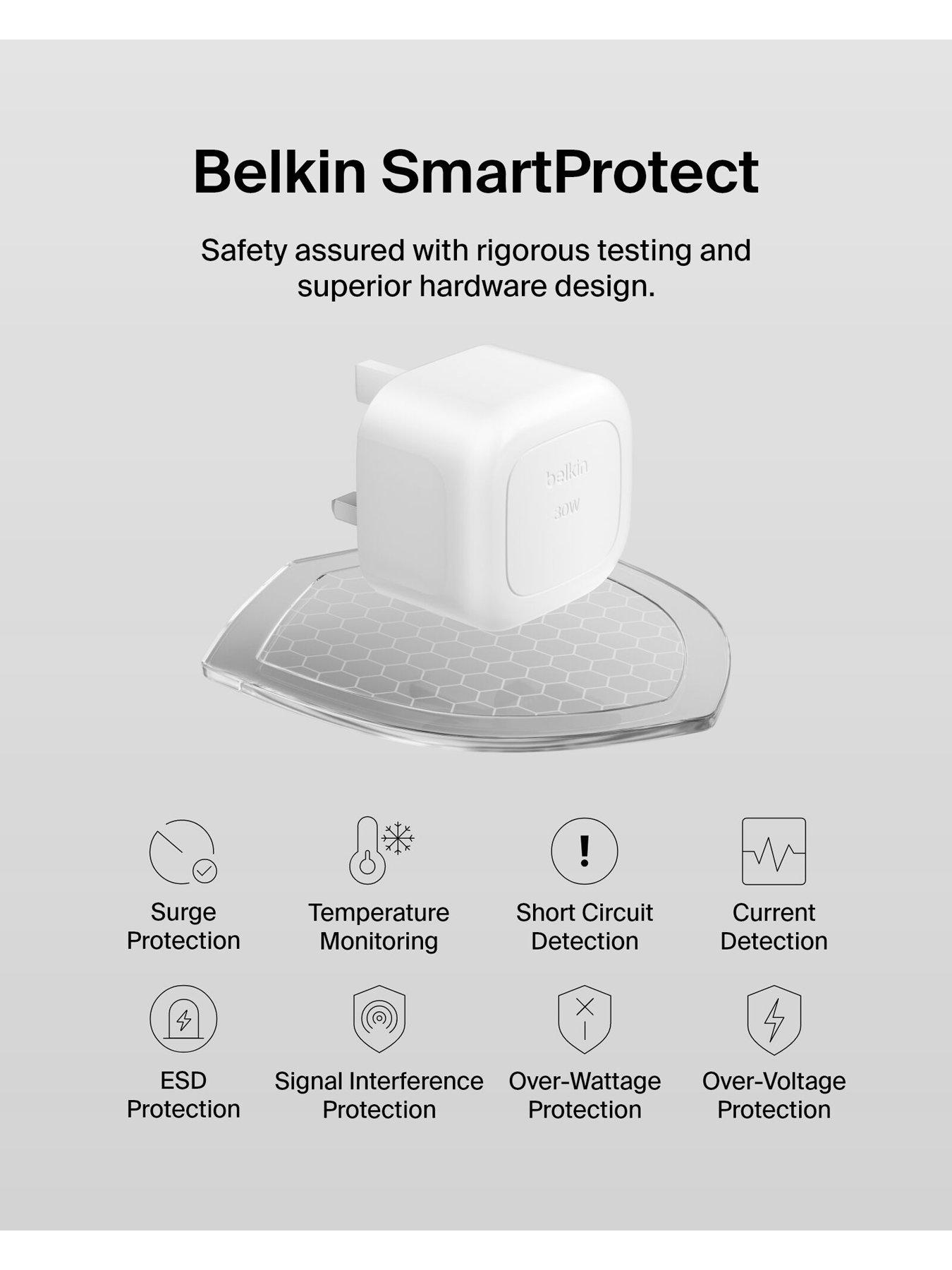 Image 4 of 5 of Belkin 30W USB-C Mains Charger, Folding Pins + Lightning Cable, White