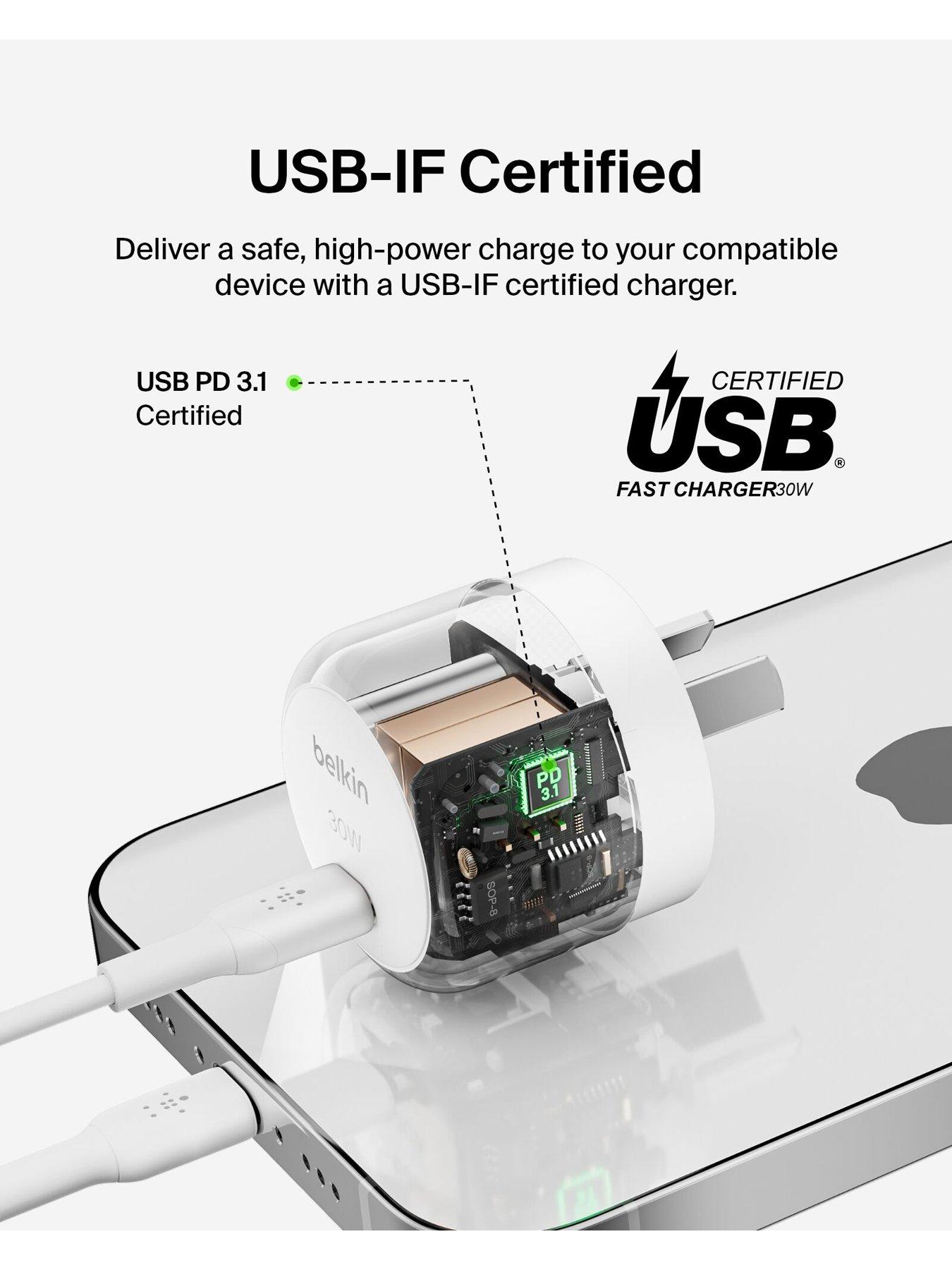 Image 6 of 6 of Belkin 30W USB-C Mains Charger, Folding Pins + USB C Cable