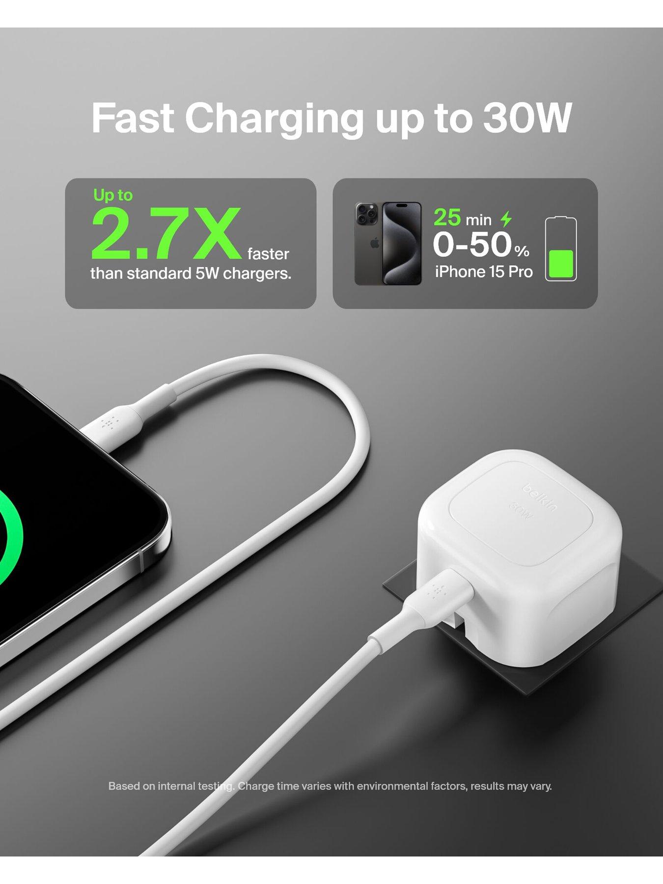 Image 3 of 6 of Belkin 30W USB-C Mains Charger, Folding Pins, White