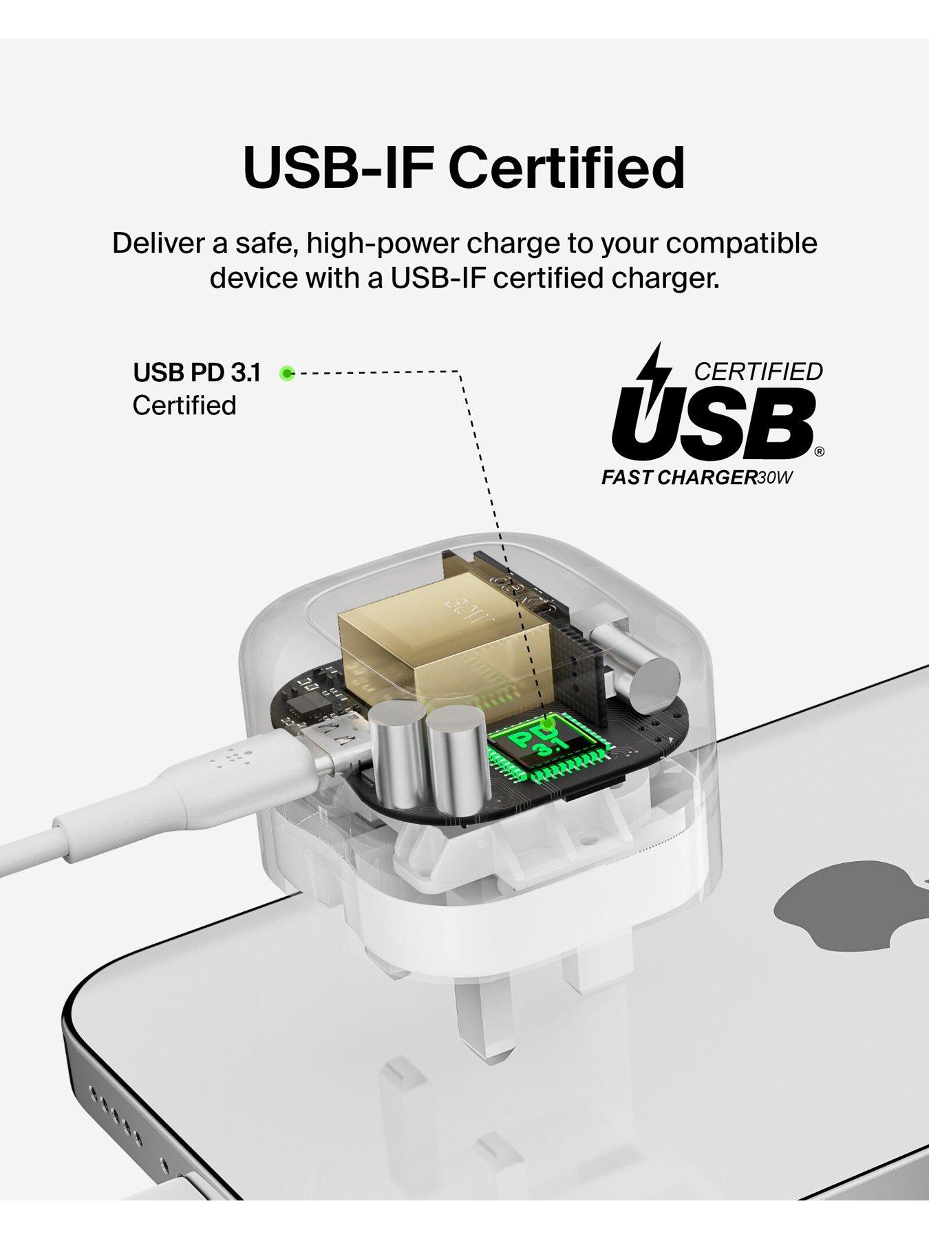 Image 4 of 6 of Belkin 30W USB-C Mains Charger, Folding Pins, White