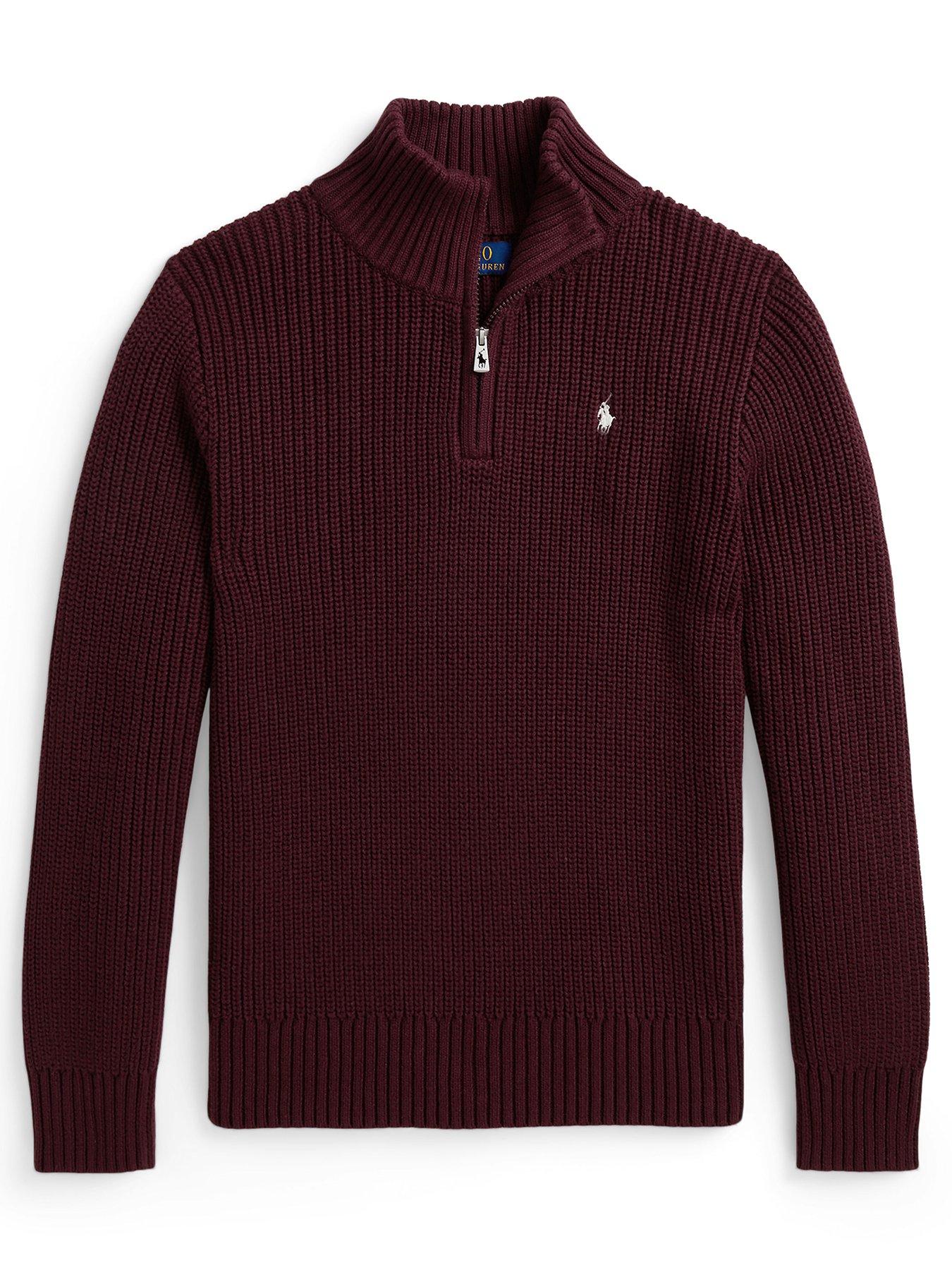 Image 1 of 2 of Polo Ralph Lauren Boys Half Zip Knit Jumper - Dark Red