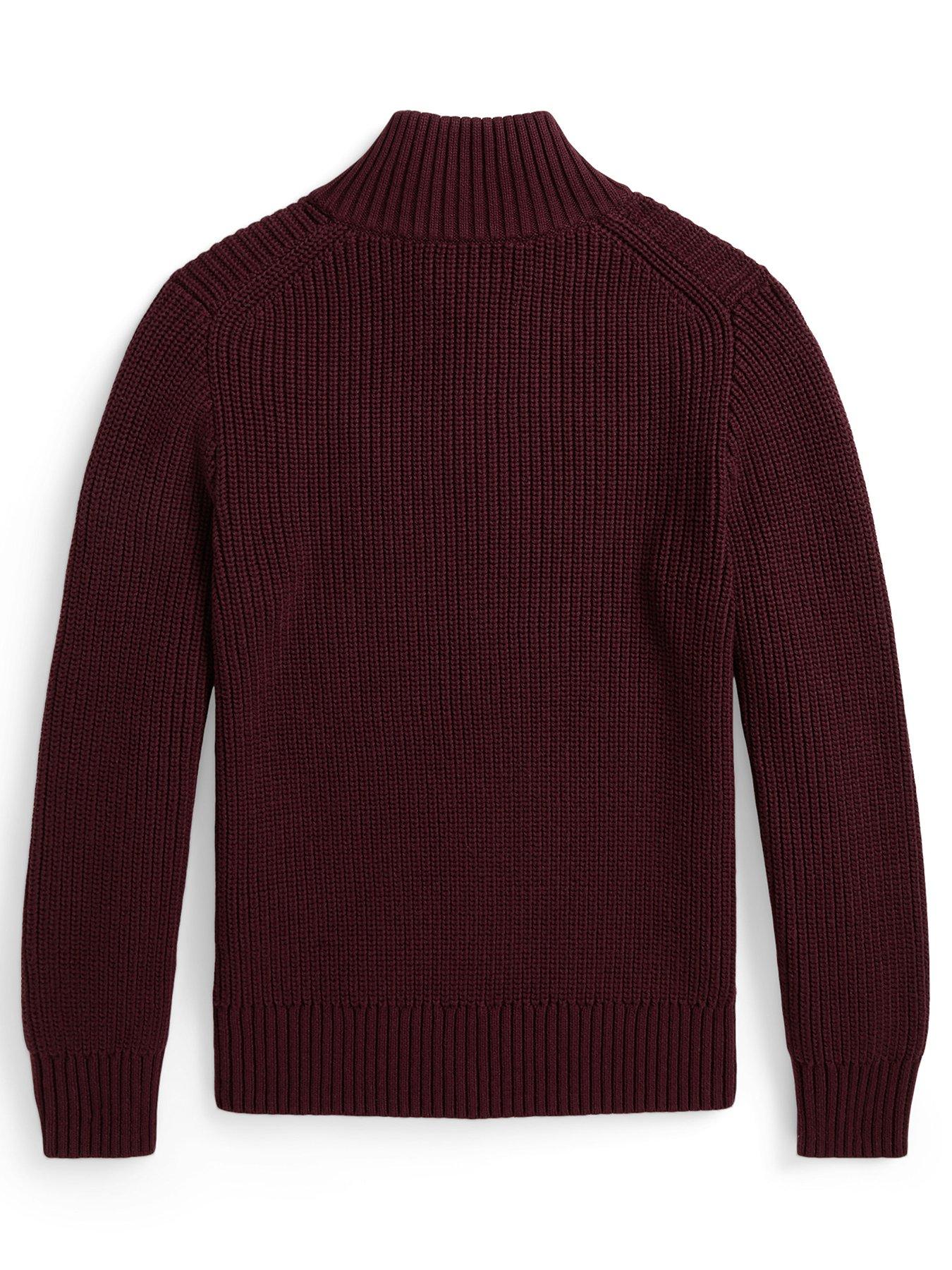 Image 2 of 2 of Polo Ralph Lauren Boys Half Zip Knit Jumper - Dark Red