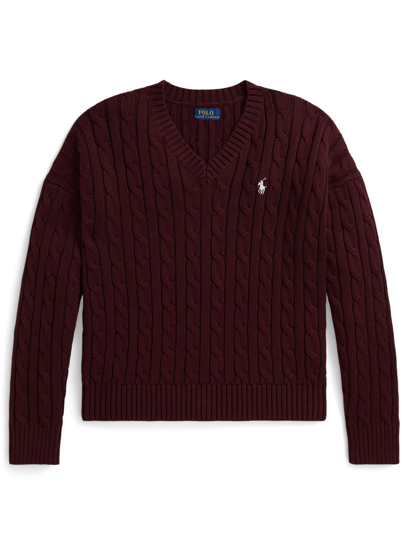 Image 1 of 2 of Polo Ralph Lauren Girls V-neck Jumper - Dark Red