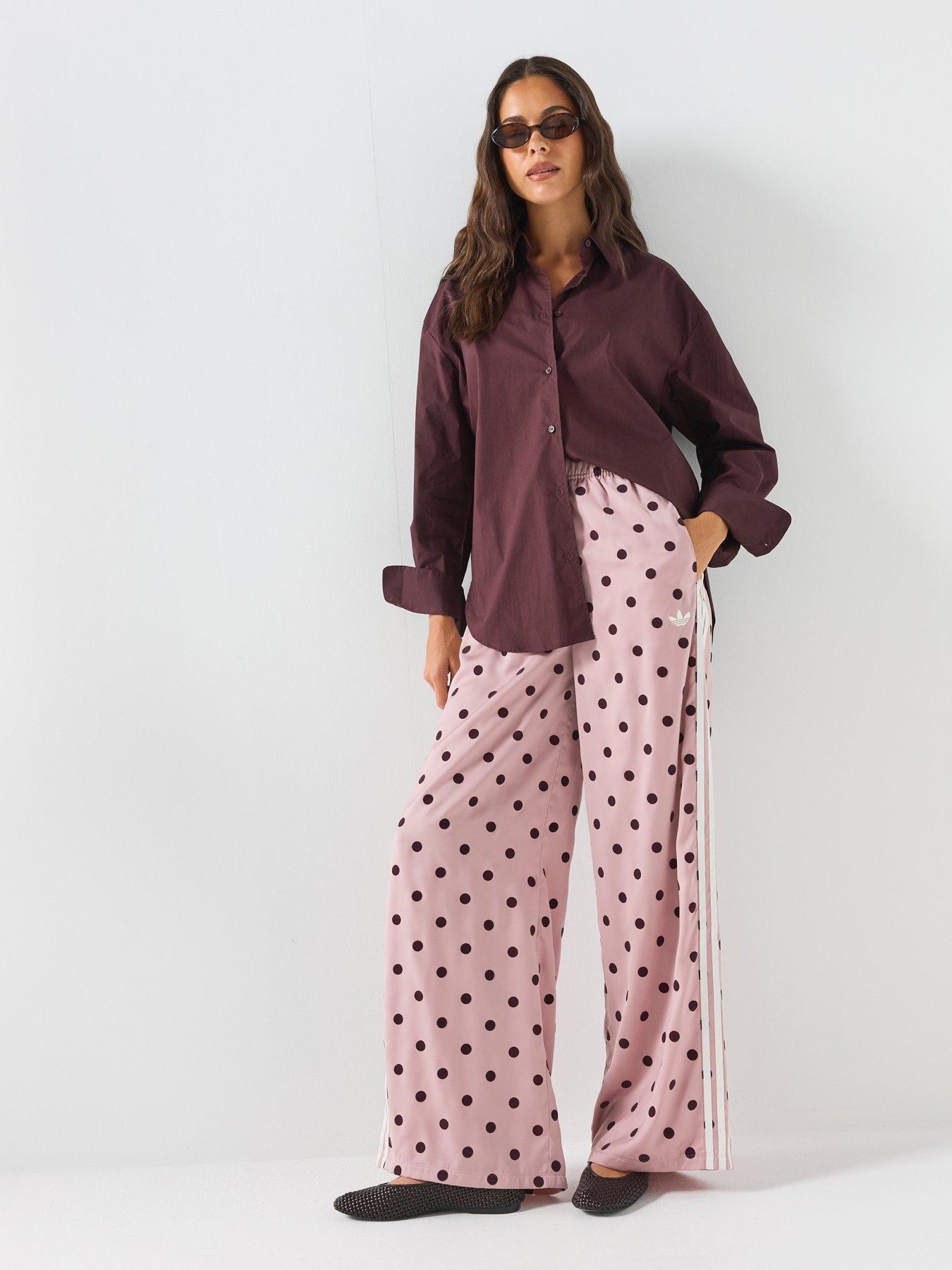 Image 3 of 7 of adidas Originals Womens Satin Polka Dot Wide Leg Pant - Pink/burgundy