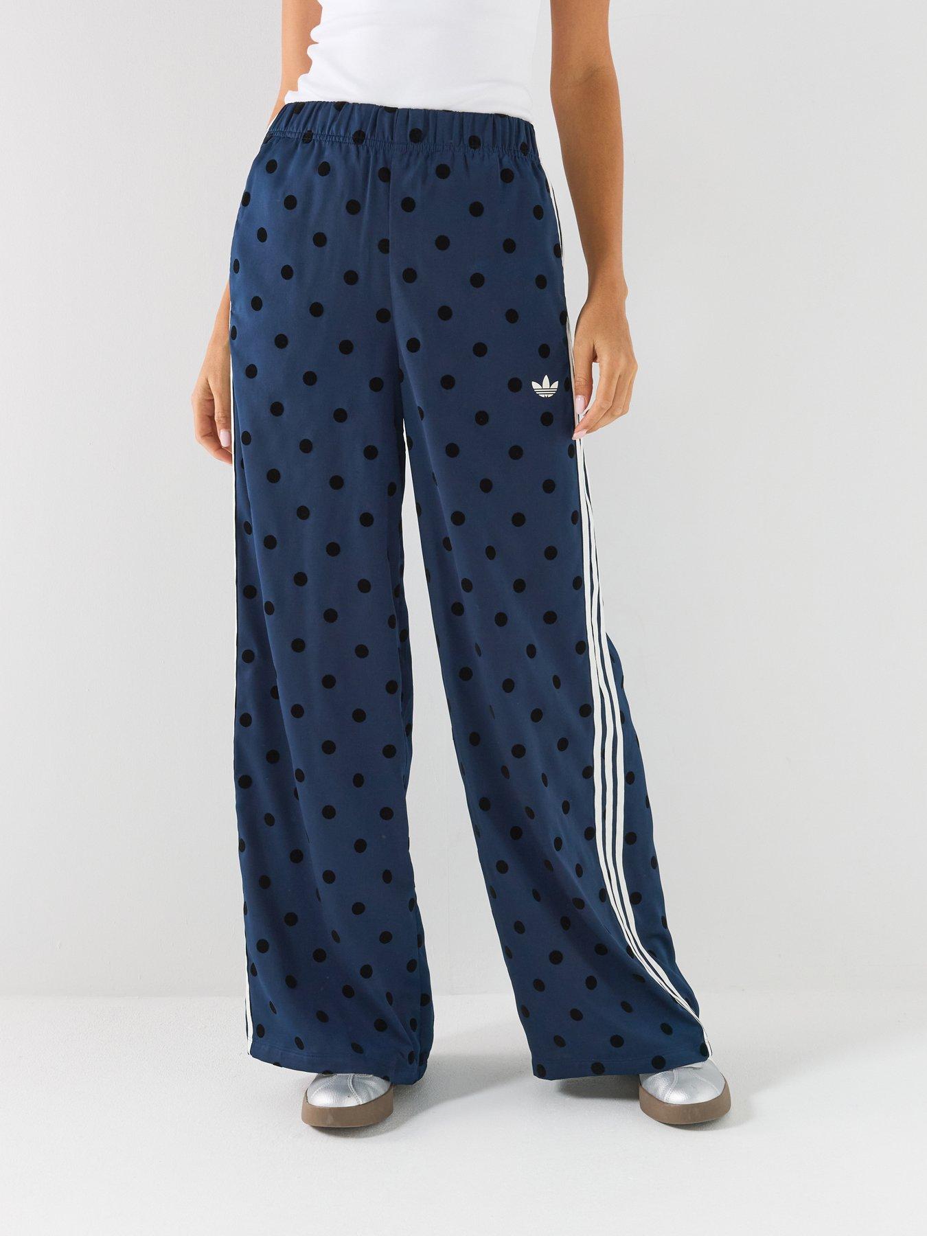 adidas Originals Womens Satin Polka Dot Wide Leg Pant - Navy