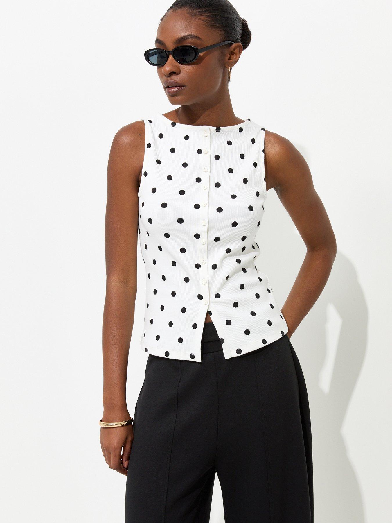 New Look Cotton Rich Spot Print Button Through Top - Cream