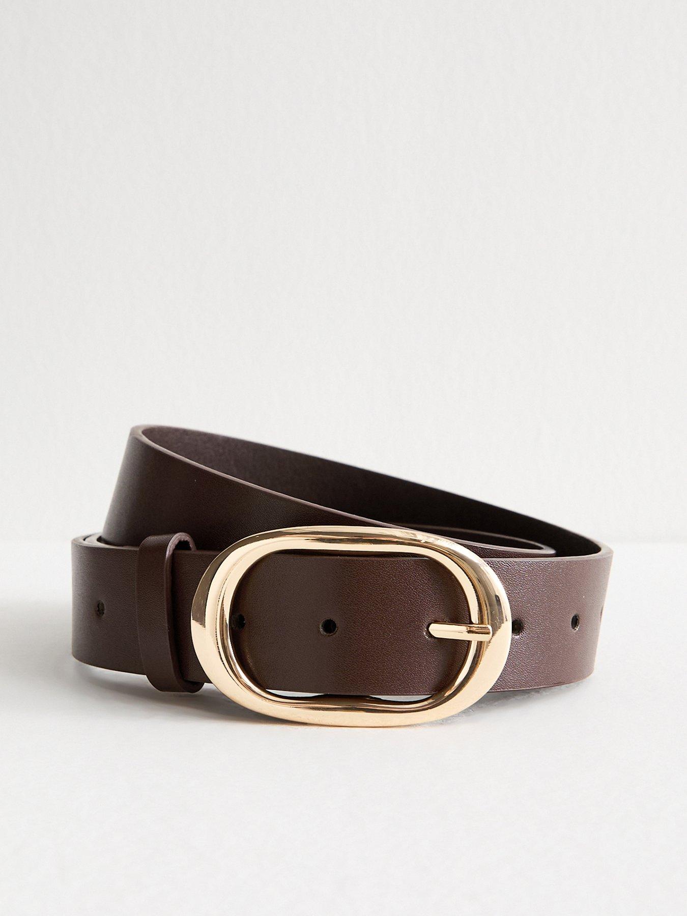 New Look Dark Brown Faux Leather Oval Buckle Belt