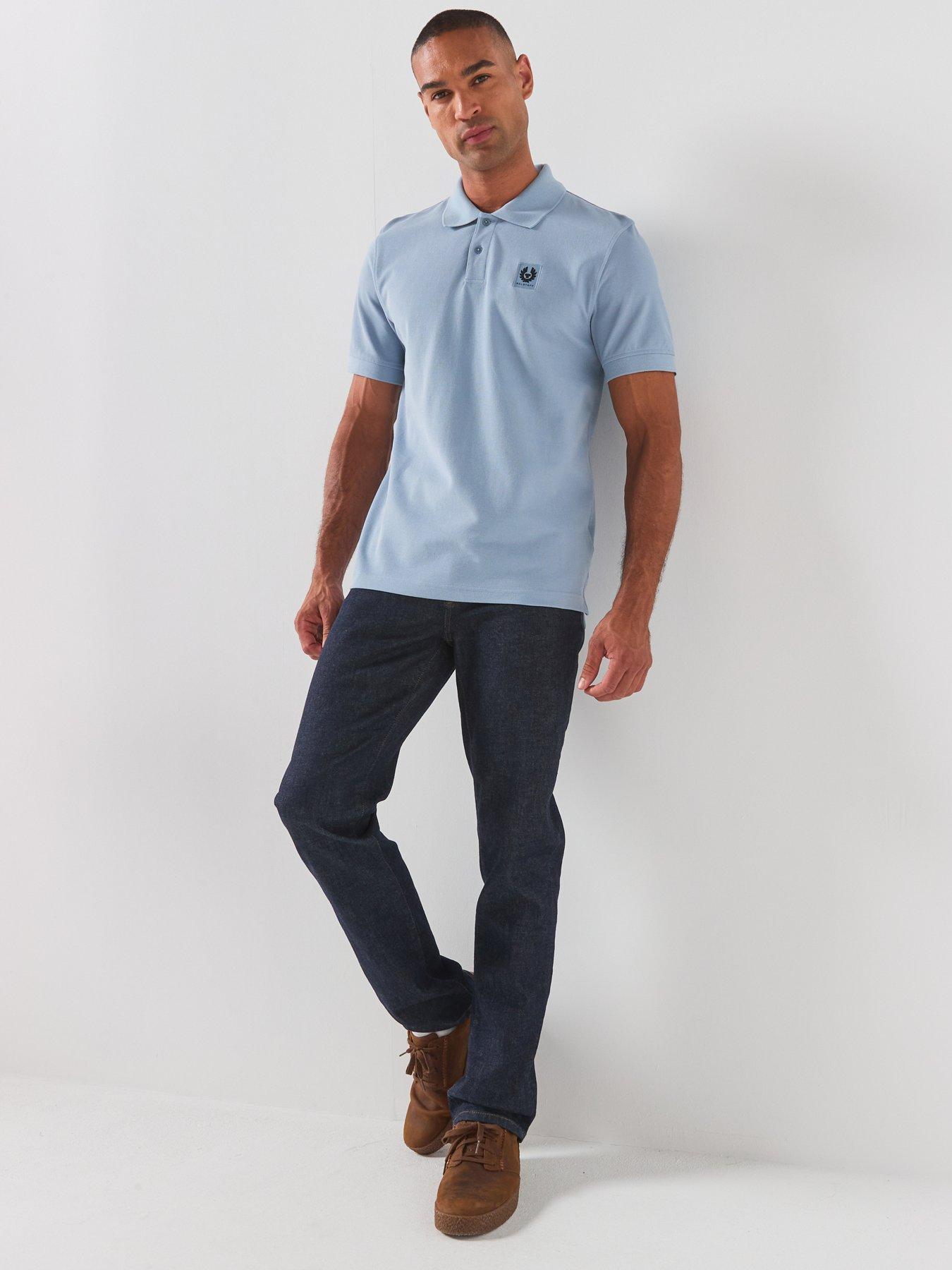 Image 3 of 5 of Belstaff Left Chest Patch Logo Regular Fit Polo Shirt - Light Blue