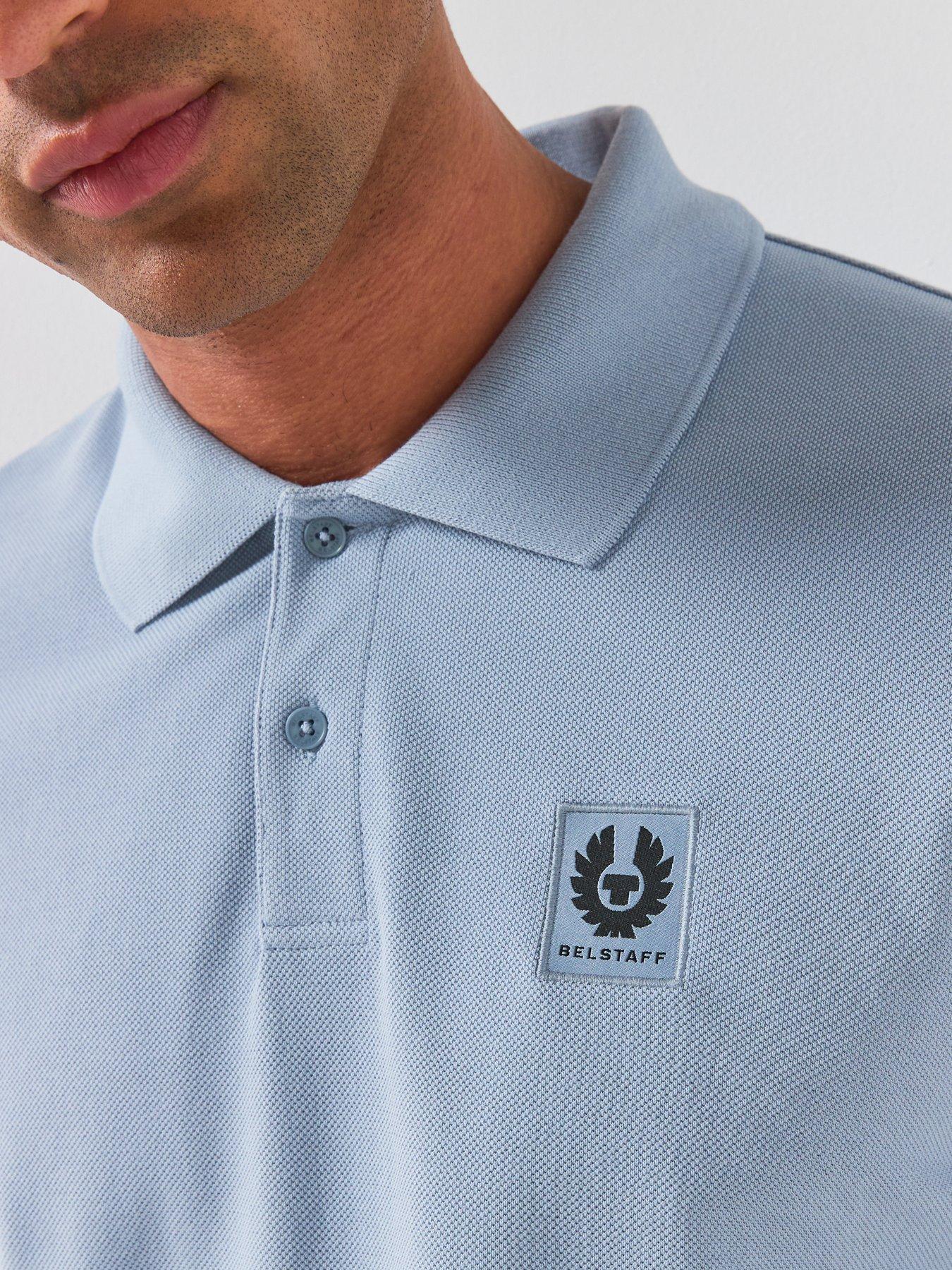 Image 4 of 5 of Belstaff Left Chest Patch Logo Regular Fit Polo Shirt - Light Blue