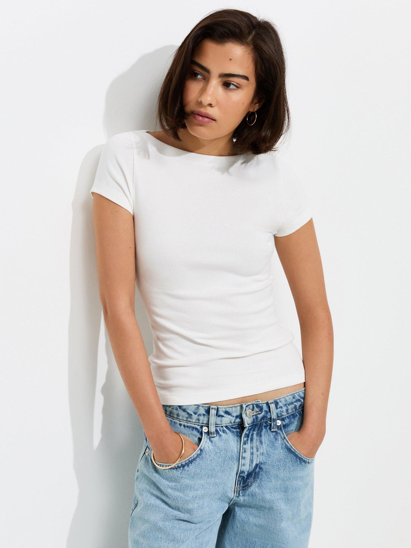 New Look Cotton Rich Slash Neck T-Shirt - White