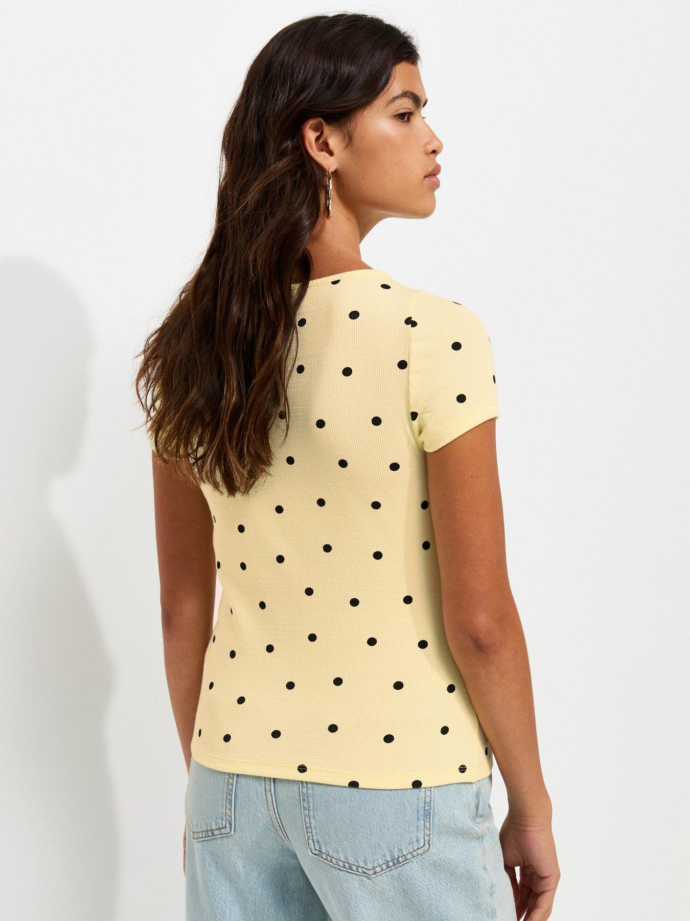 Image 2 of 5 of New Look Spot Print Button Through Baby Tee T-Shirt - Yellow