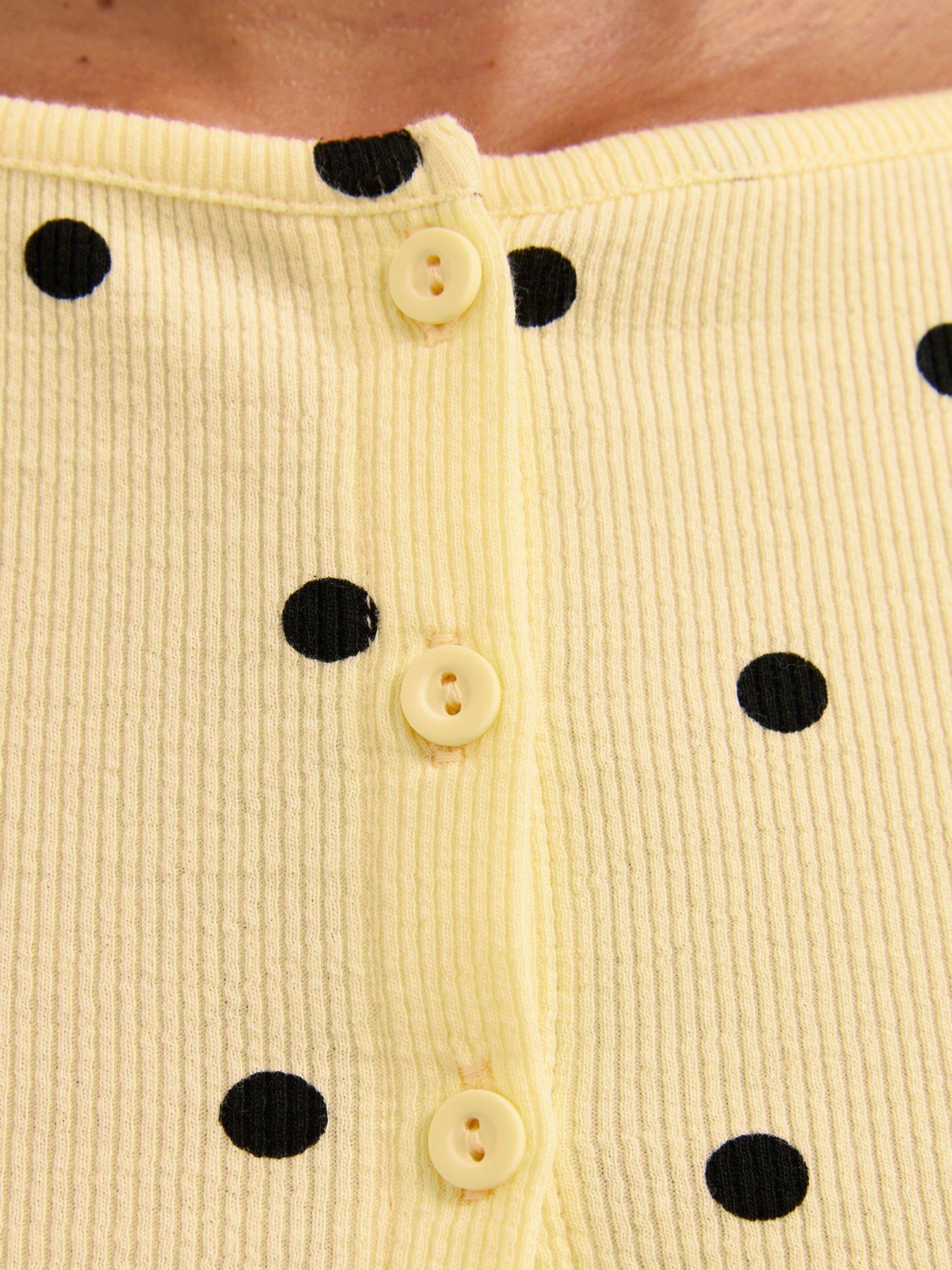 Image 5 of 5 of New Look Spot Print Button Through Baby Tee T-Shirt - Yellow