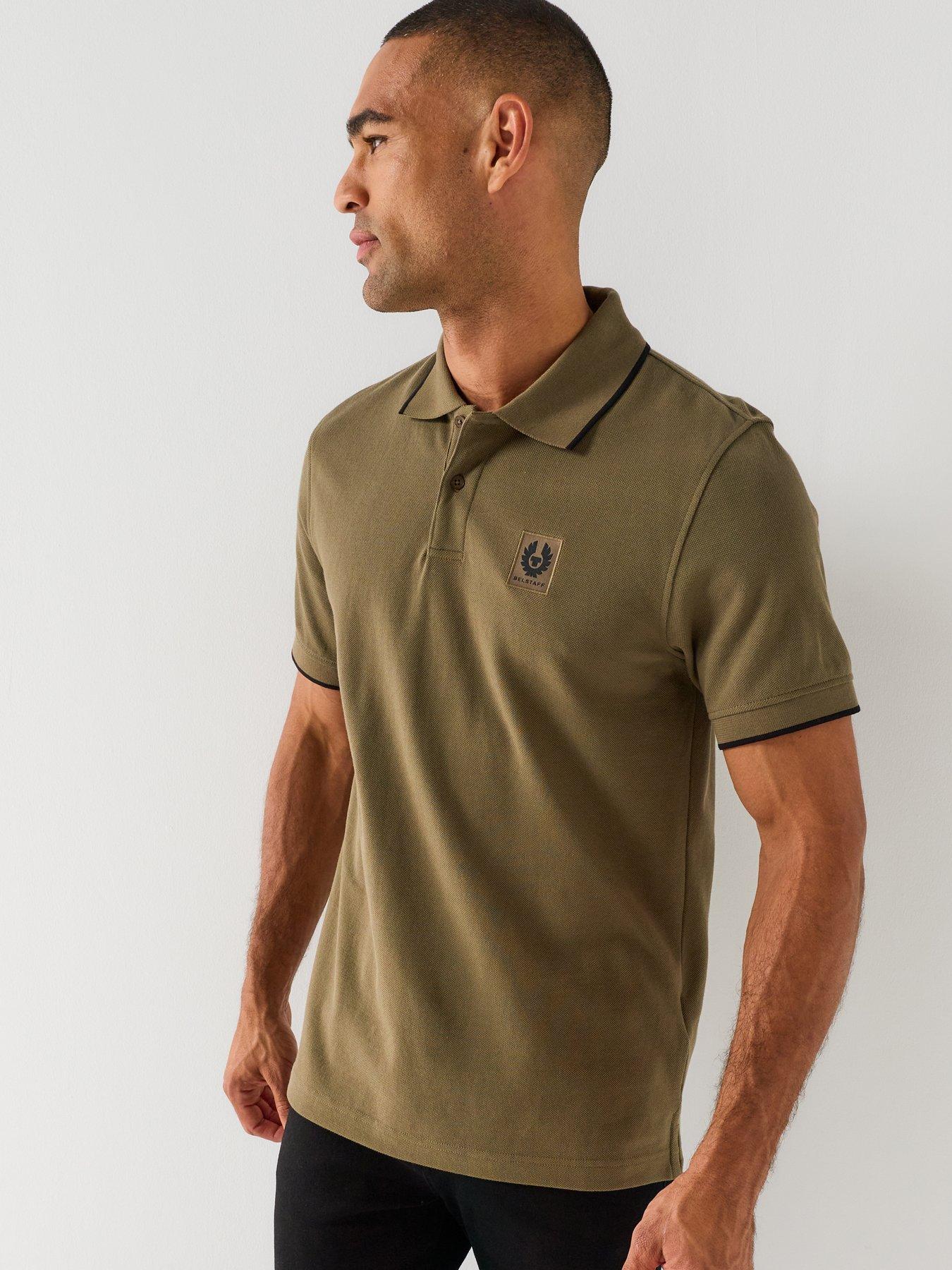 Belstaff Left Chest Patch Logo Regular Fit Tipped Polo Shirt - Khaki