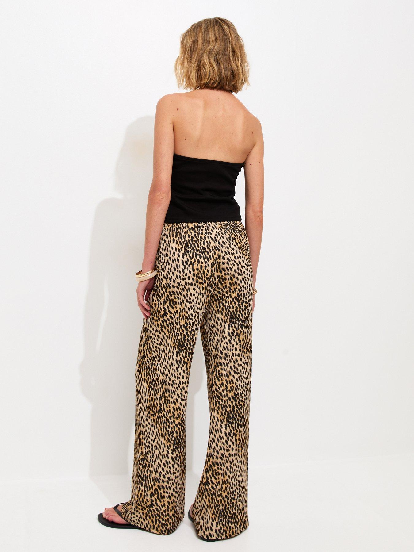 Image 2 of 4 of New Look Animal Print Wide Leg Trousers - Brown