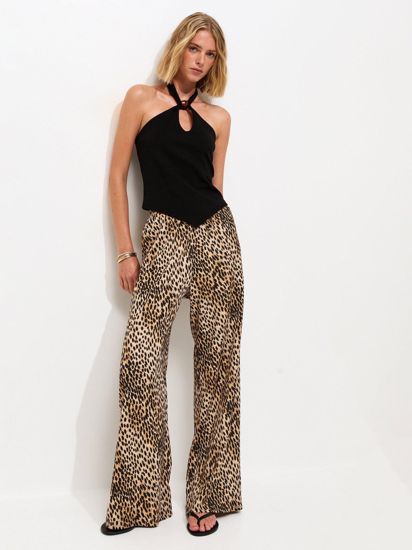 Image 3 of 4 of New Look Animal Print Wide Leg Trousers - Brown