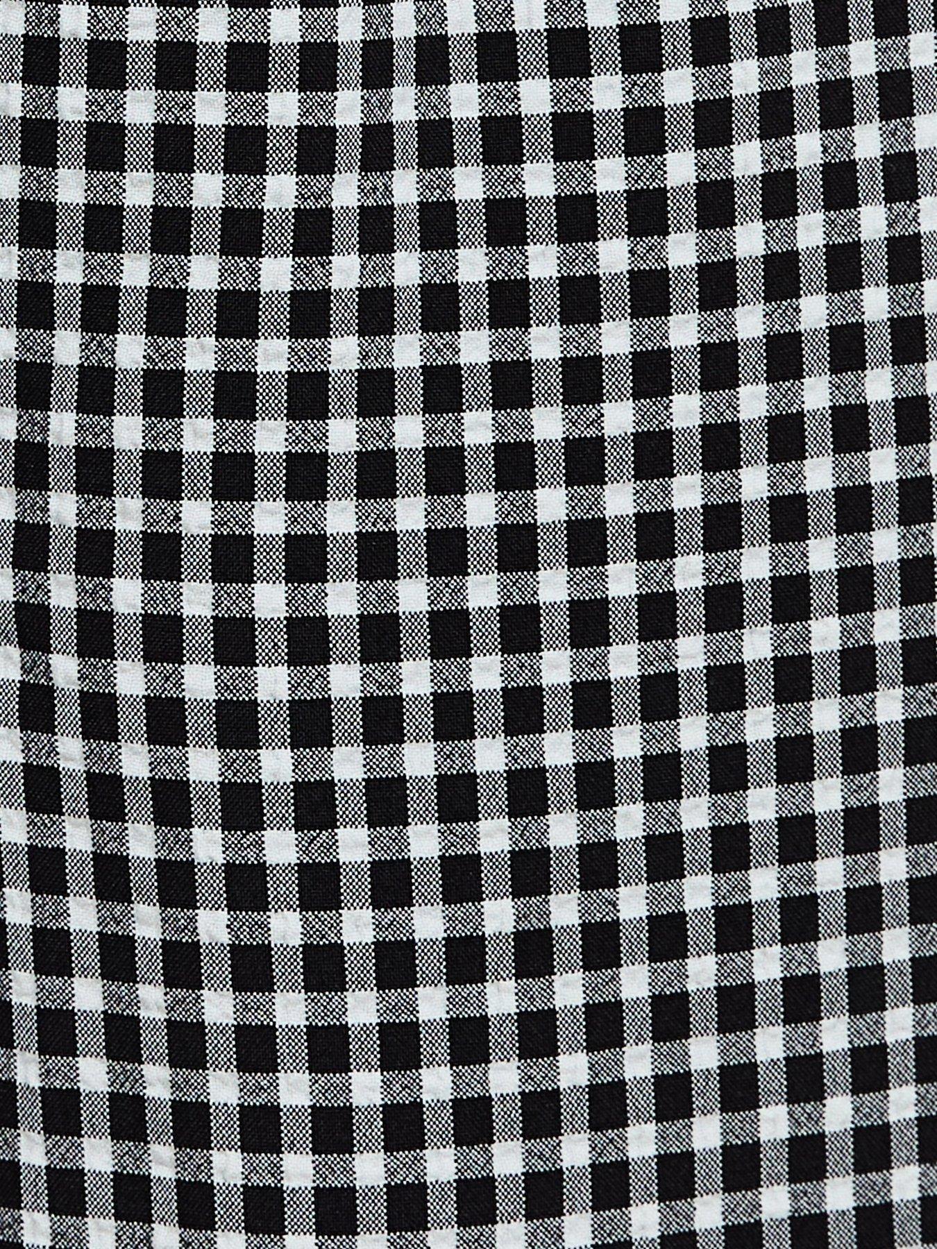 Image 5 of 5 of New Look Gingham Print Wide Leg Drawstring Trousers - Black