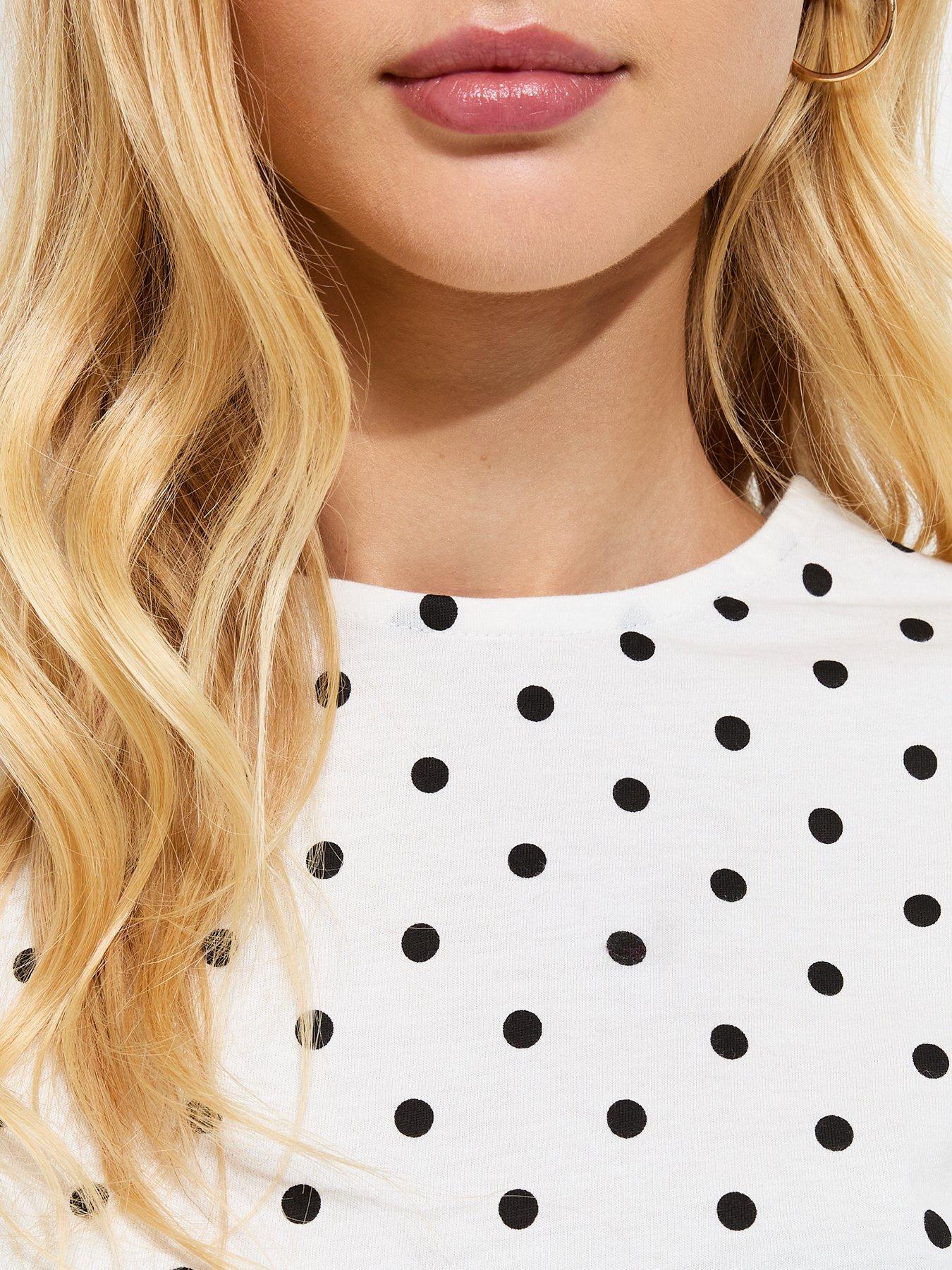 Image 5 of 5 of New Look Cotton Polka Dot Ruffled Sleeve T-Shirt - White