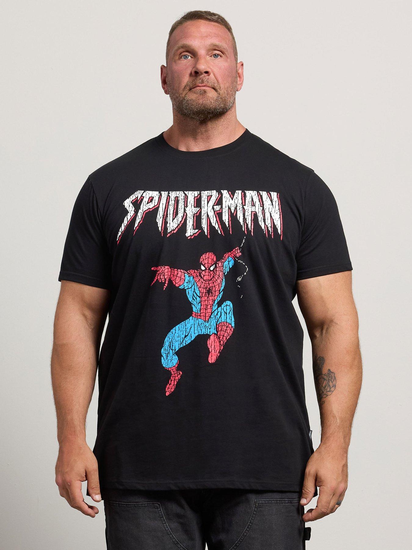 Image 1 of 4 of BadRhino Spiderman Print T-Shirt Extra Long - Black