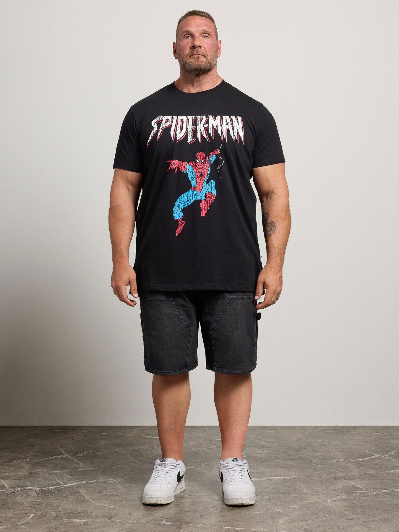 Image 3 of 4 of BadRhino Spiderman Print T-Shirt Extra Long - Black