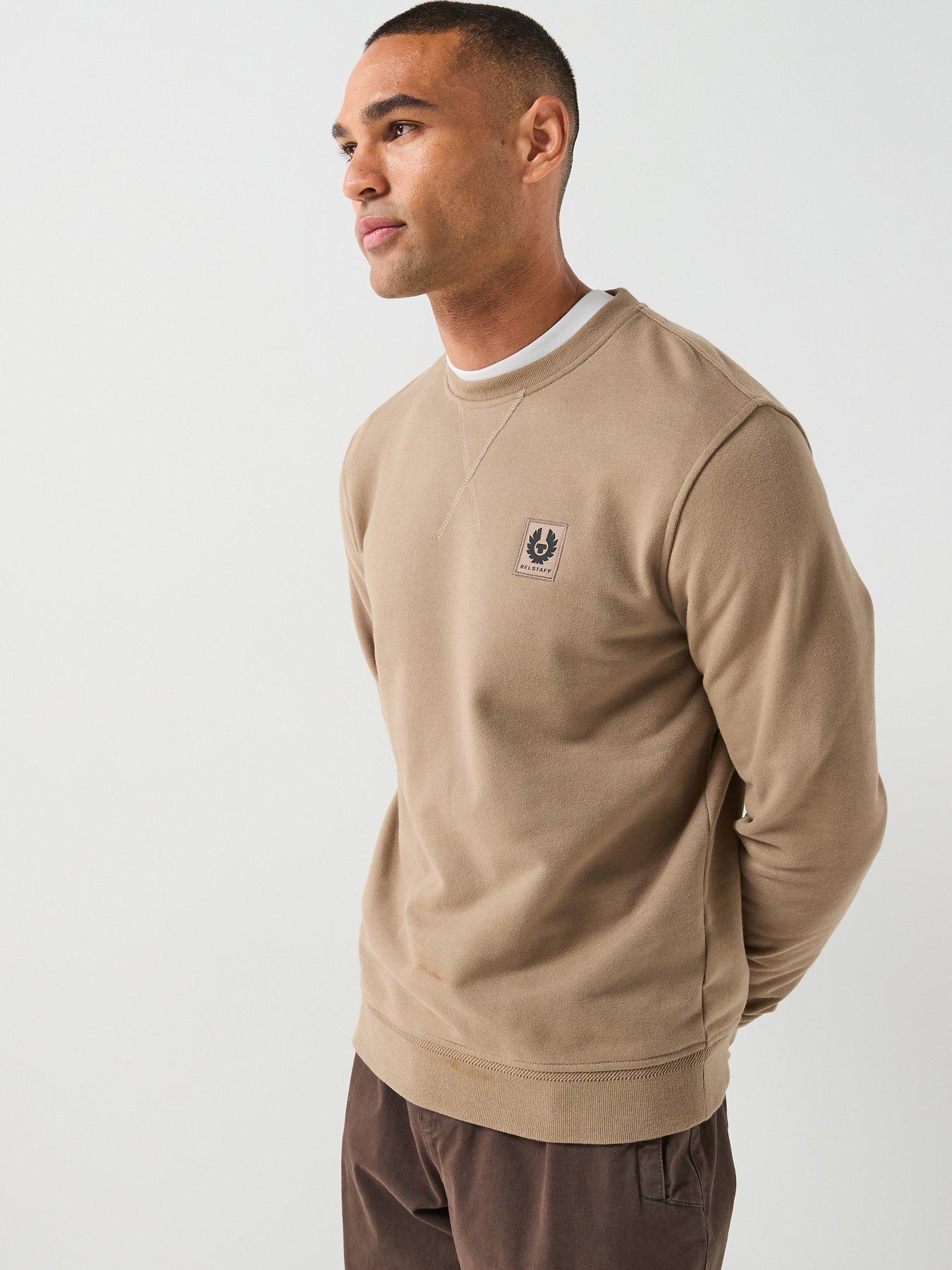Image 1 of 5 of Belstaff Left Chest Patch Logo Regular Fit Crew Sweatshirt - Beige