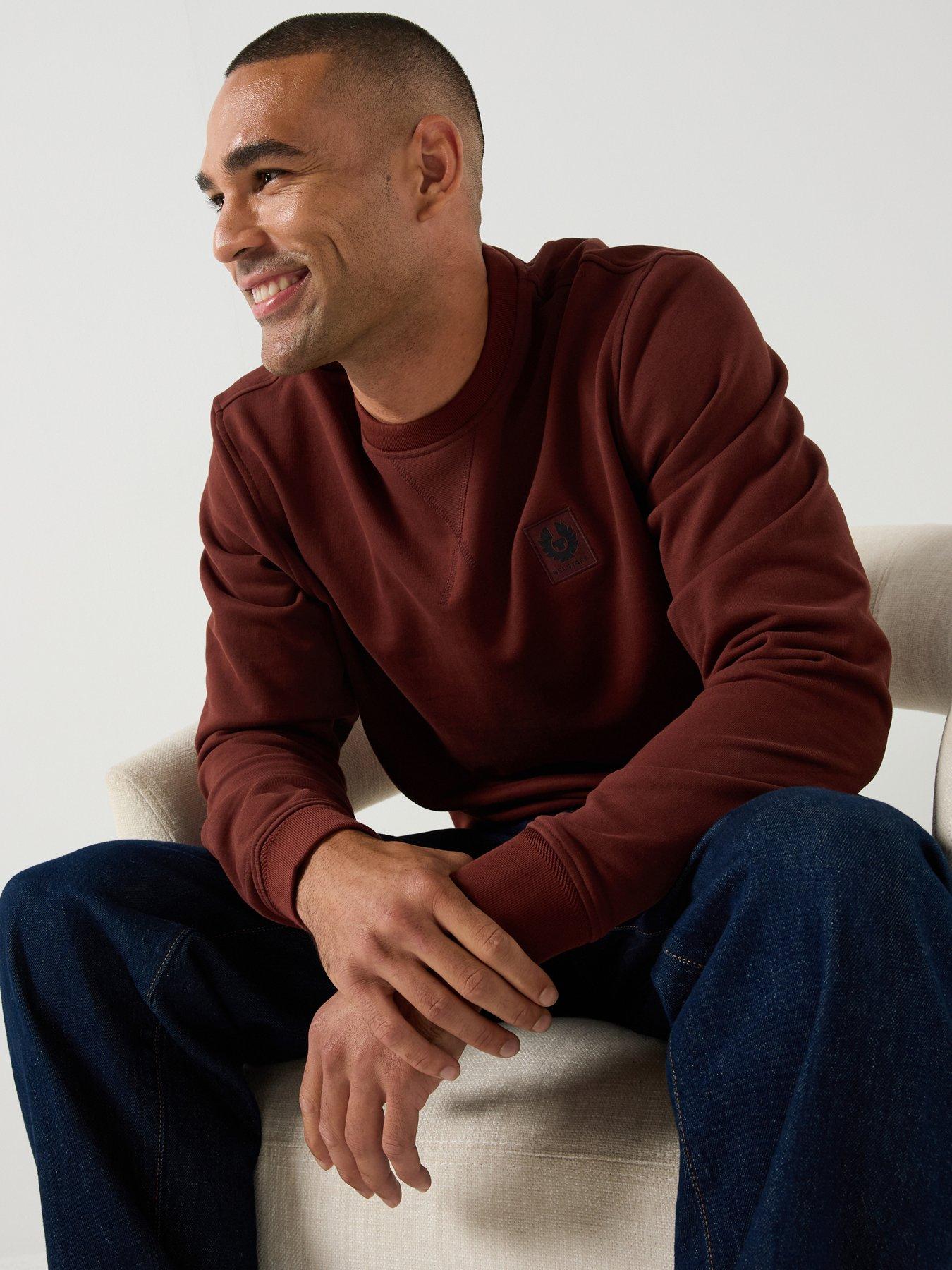 Belstaff Logo Patch Regular Fit Crew Sweatshirt - Dark Red