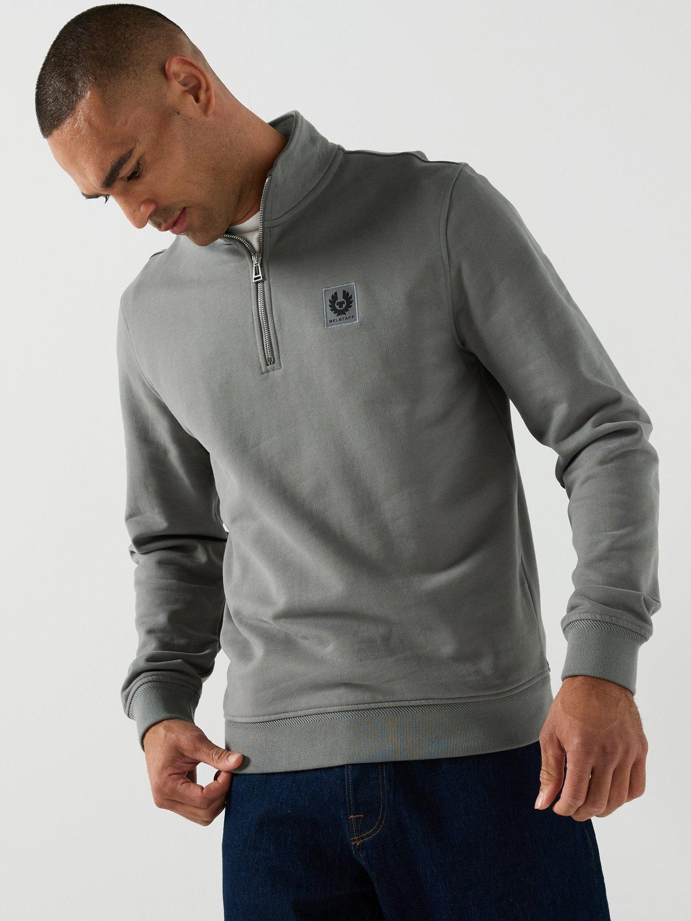 Belstaff Logo Patch Regular Fit Quarter Zip Sweatshirt - Grey