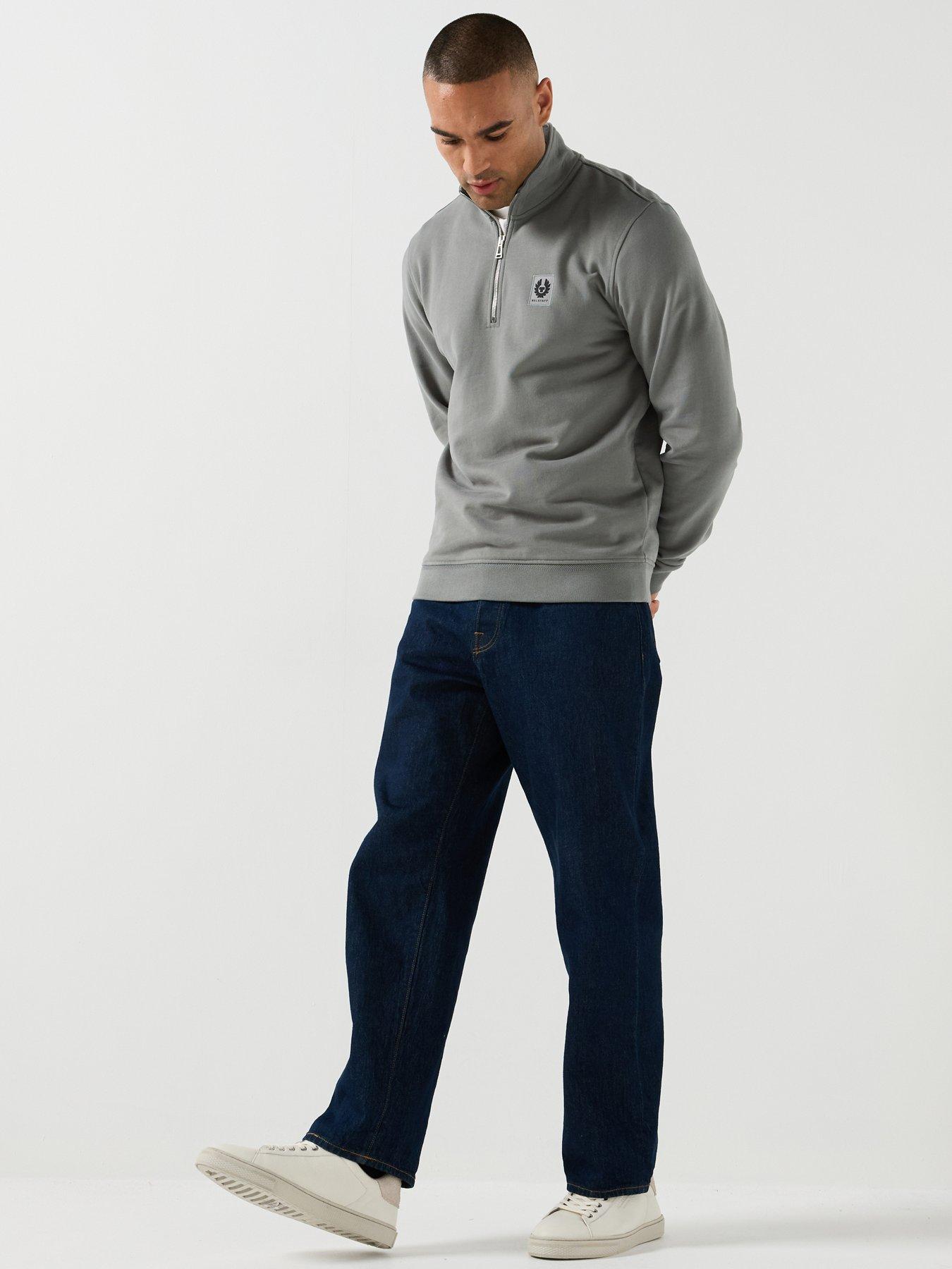 Image 3 of 6 of Belstaff Left Chest Patch Logo Regular Fit 1/4 Zip Sweatshirt - Grey