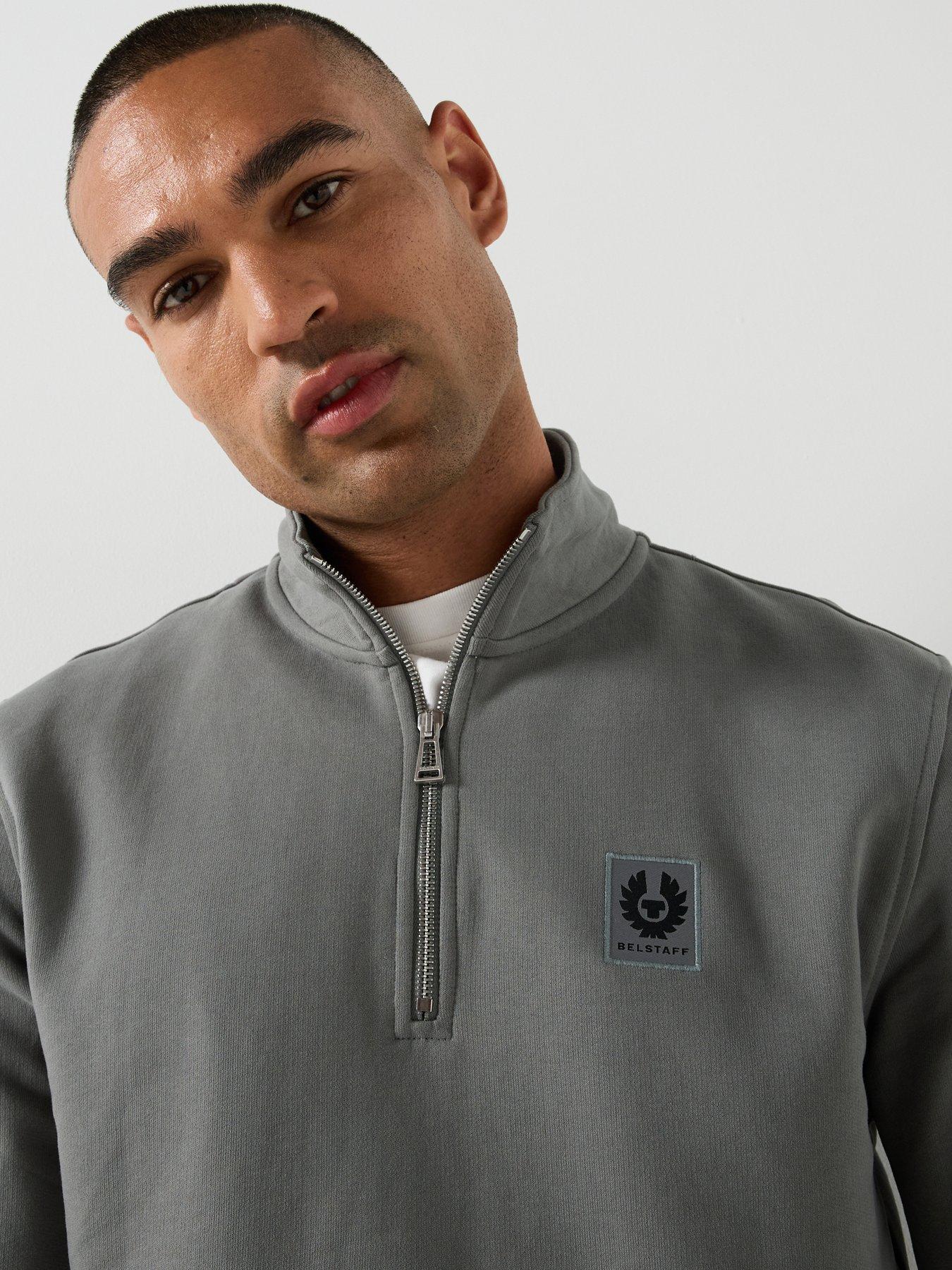 Image 4 of 6 of Belstaff Left Chest Patch Logo Regular Fit 1/4 Zip Sweatshirt - Grey