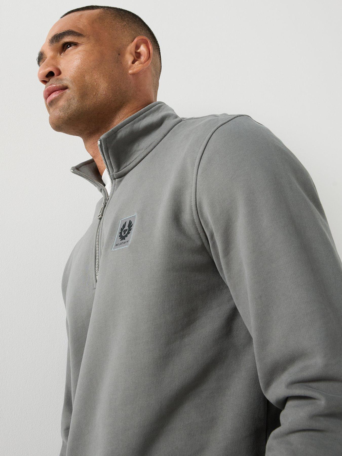 Image 5 of 6 of Belstaff Left Chest Patch Logo Regular Fit 1/4 Zip Sweatshirt - Grey